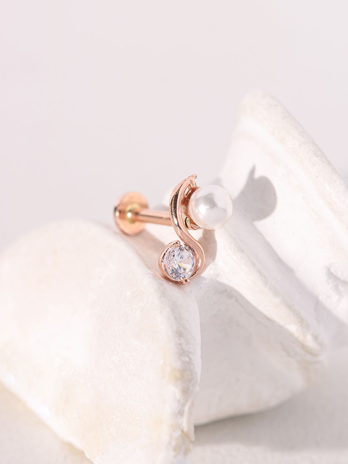 미니멀피어싱(MINIMALPIERCING) 14K 인터널 웨이브 진주 큐빅 라블렛 피어싱