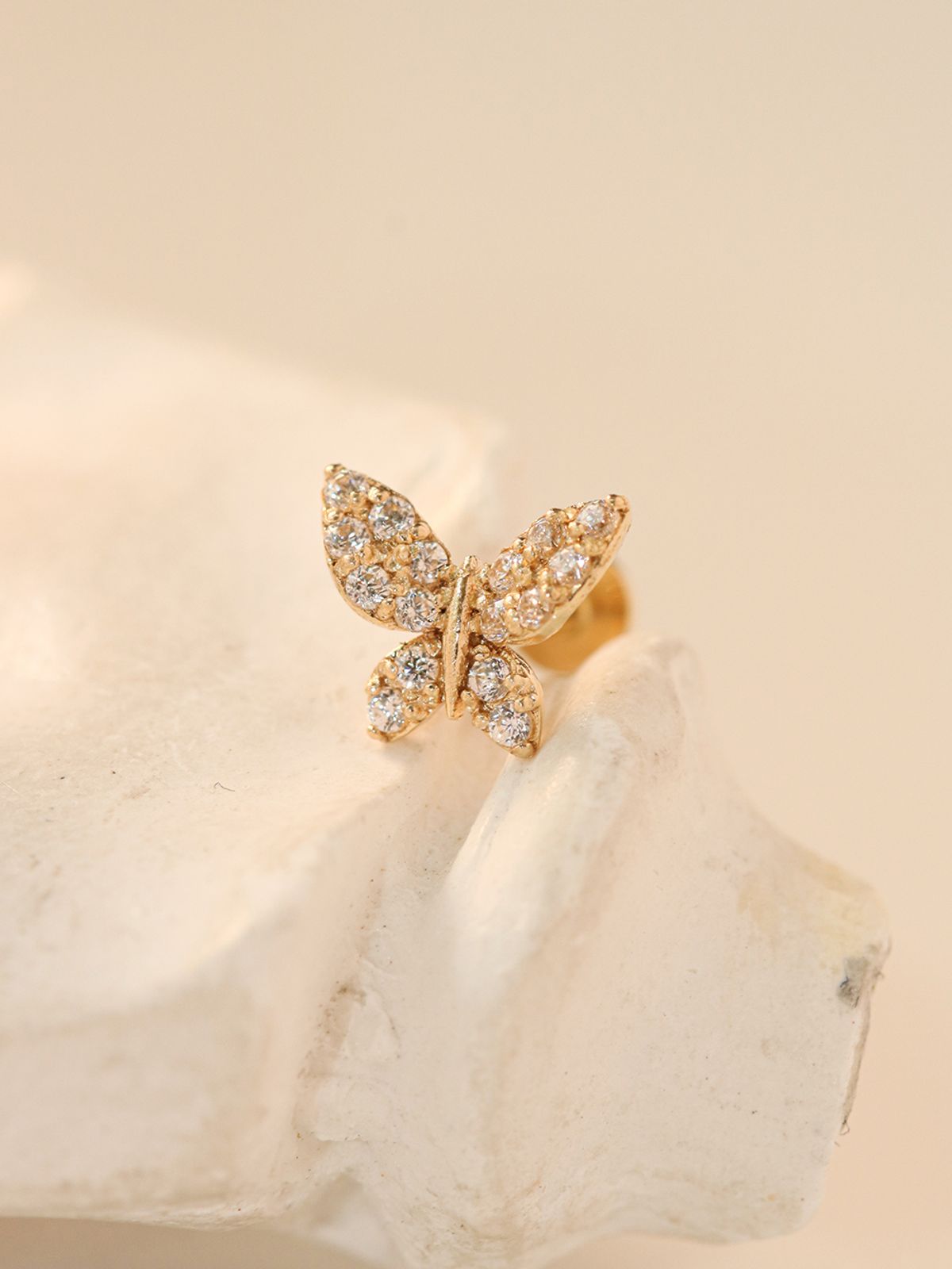 미니멀피어싱(MINIMALPIERCING) 14K 인터널 화이트 크리스탈 블링 나비 라블렛 피어싱