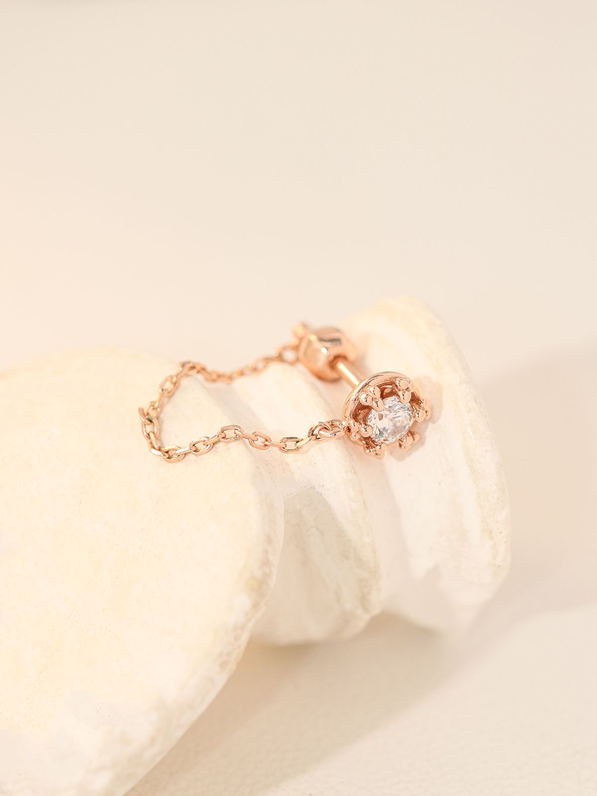 미니멀피어싱(MINIMALPIERCING) 14K 크라운 큐빅 레이어드 체인 피어싱