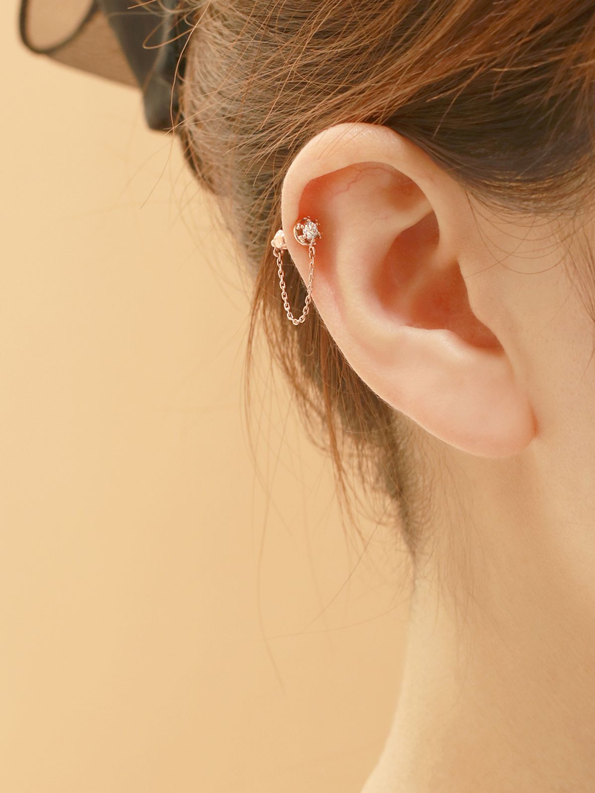미니멀피어싱(MINIMALPIERCING) 14K 크라운 큐빅 레이어드 체인 피어싱