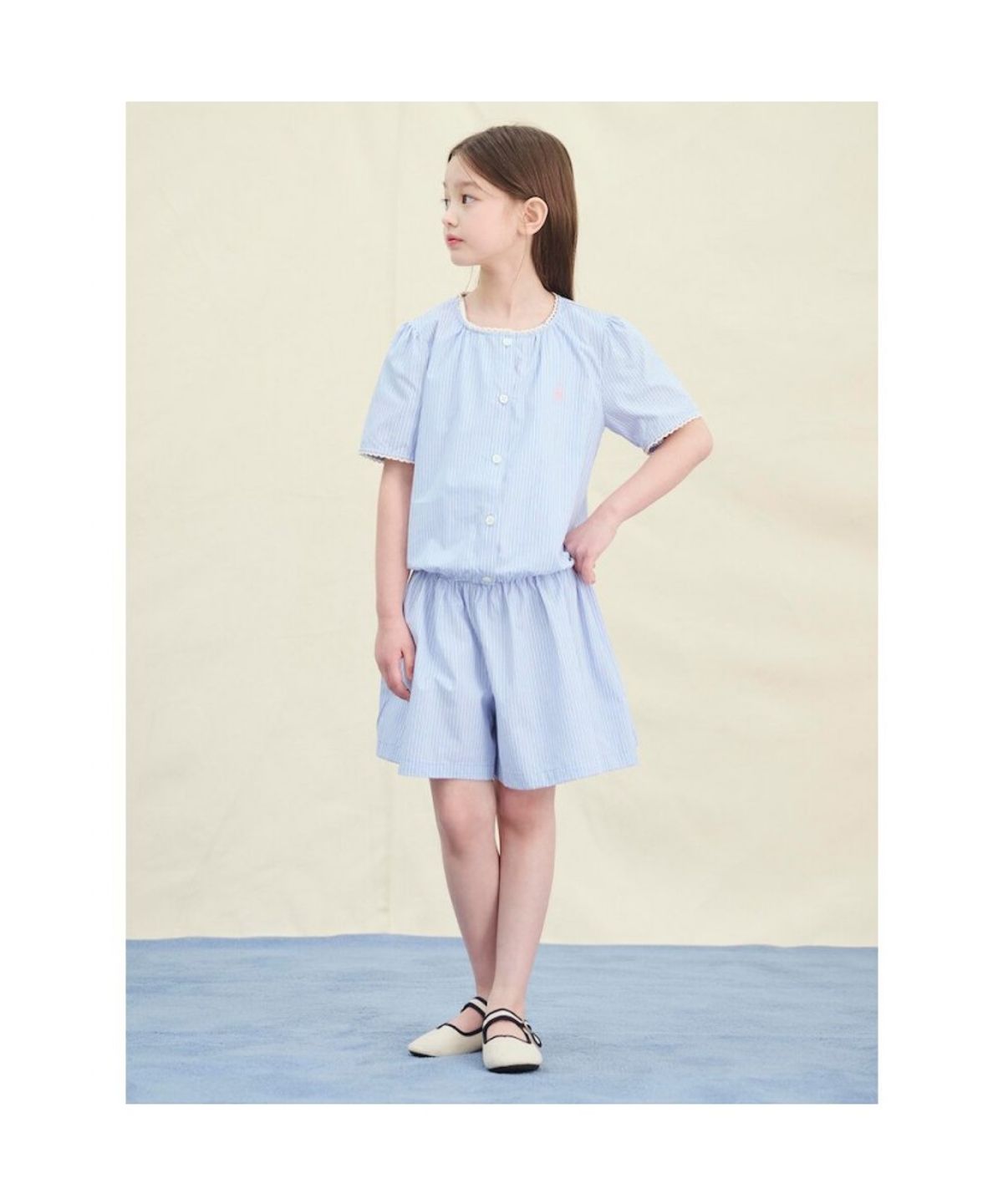 빈폴 키즈(BEANPOLE KIDS) 여아 클래식 스트라이프 상하 세트  스카이 블루 (BI5465G02Q)