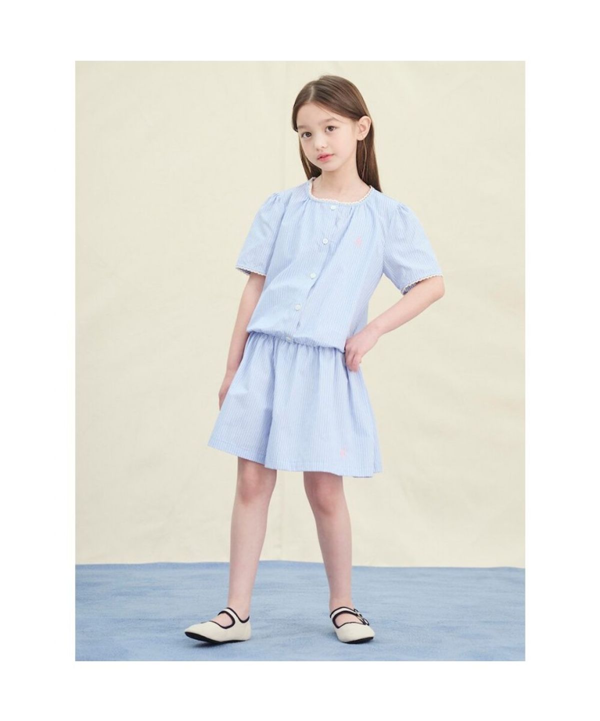 빈폴 키즈(BEANPOLE KIDS) 여아 클래식 스트라이프 상하 세트  스카이 블루 (BI5465G02Q)