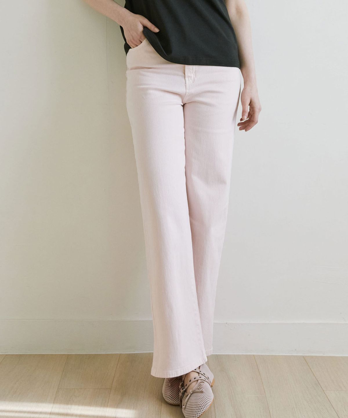 슬로우롤리(SLOWLOLLI) Dying straight pants - Light pink