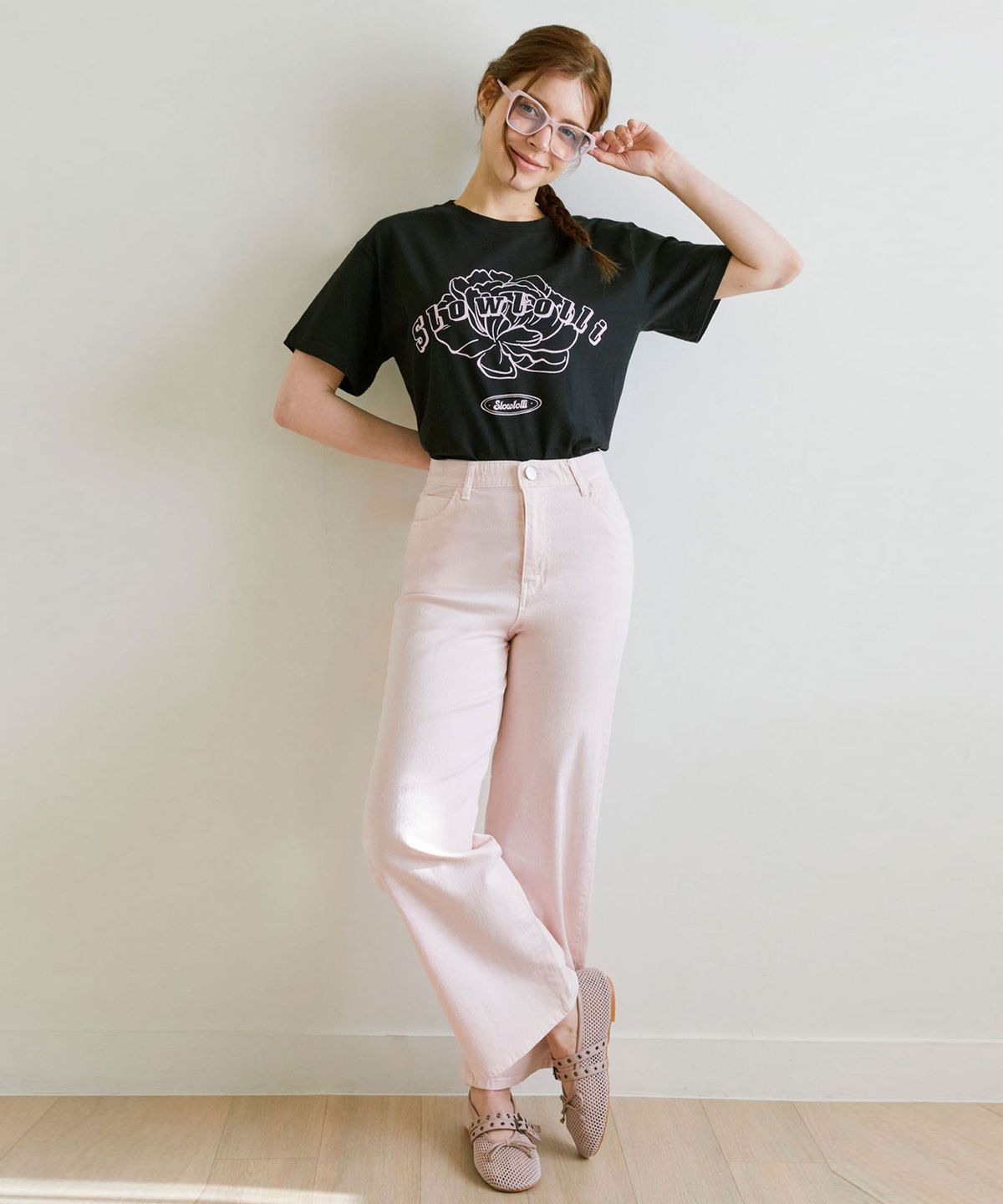 슬로우롤리(SLOWLOLLI) Dying straight pants - Light pink