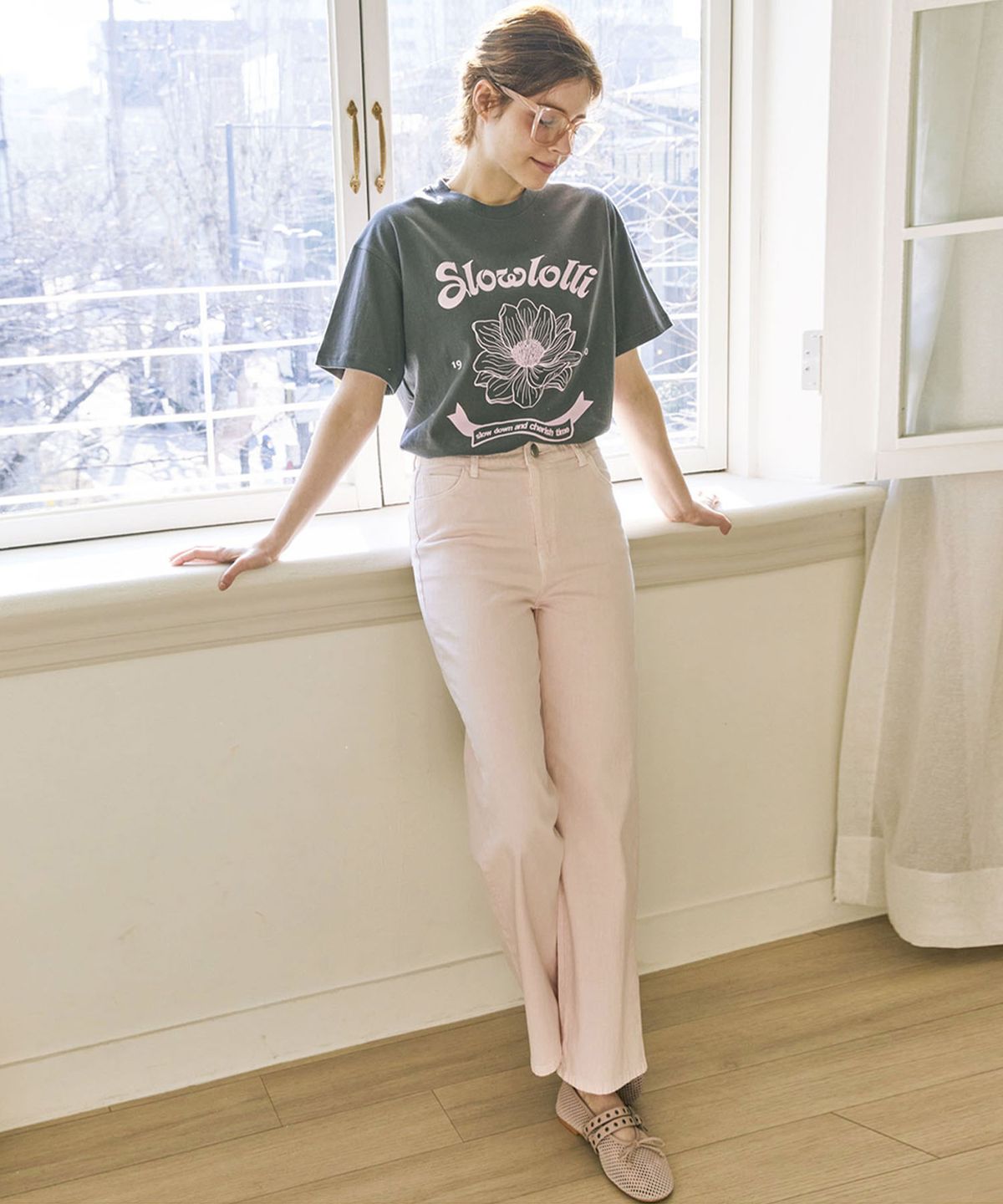 슬로우롤리(SLOWLOLLI) Dying straight pants - Light pink