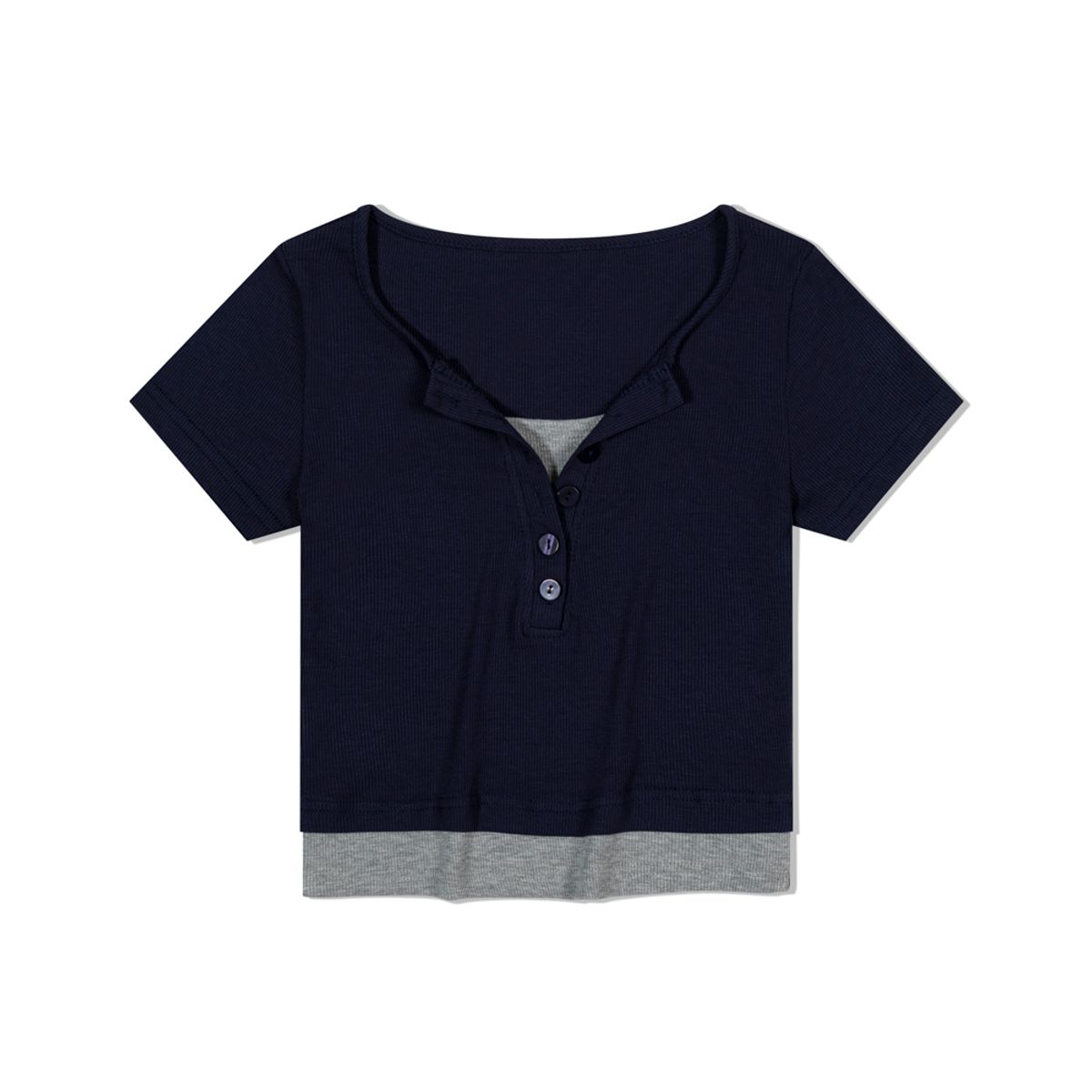 모아(MOAA) Layered Henley Tee (NAVY)