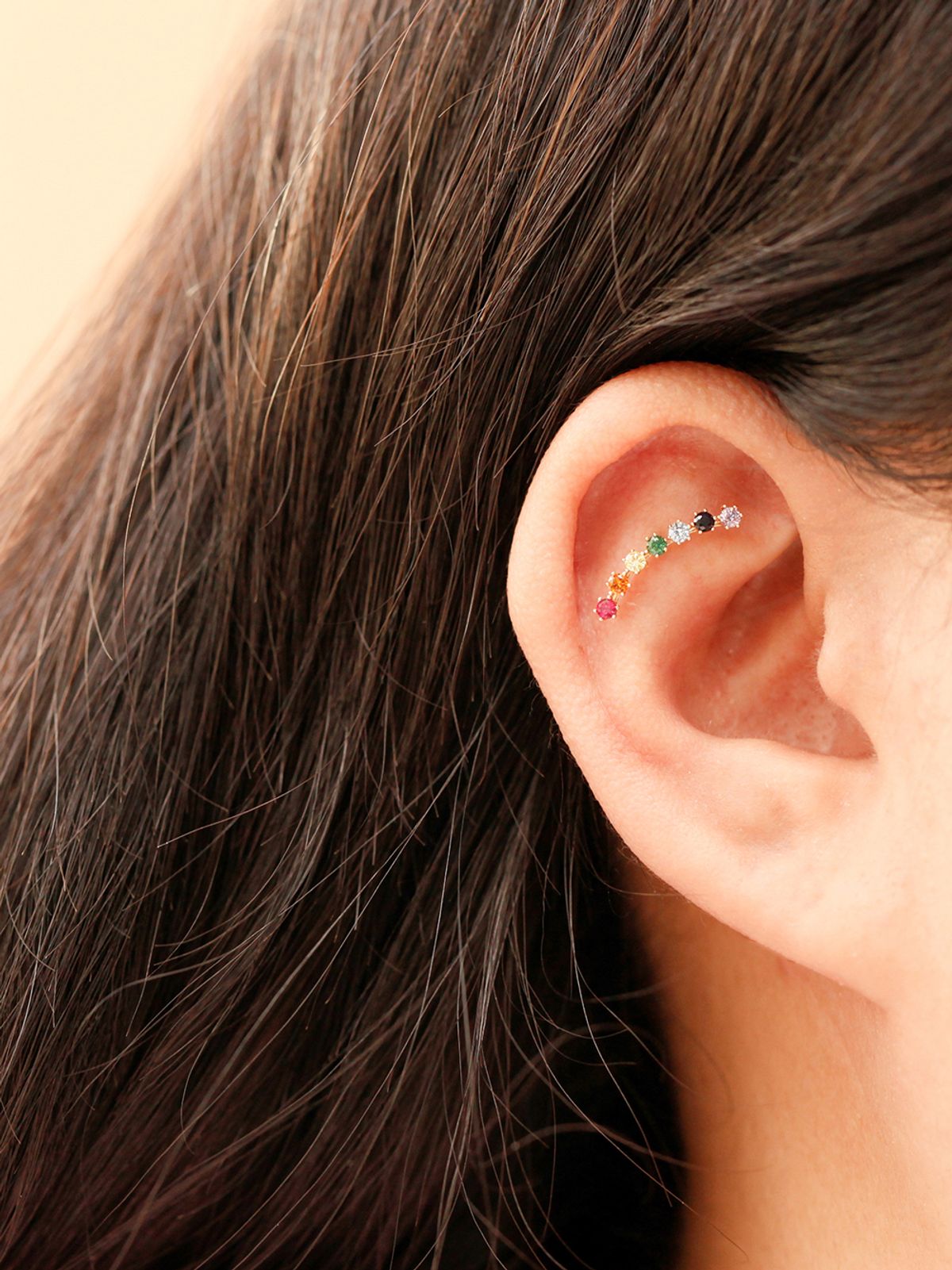 미니멀피어싱(MINIMALPIERCING) 14K 레인보우 큐빅 커브 피어싱 귀걸이