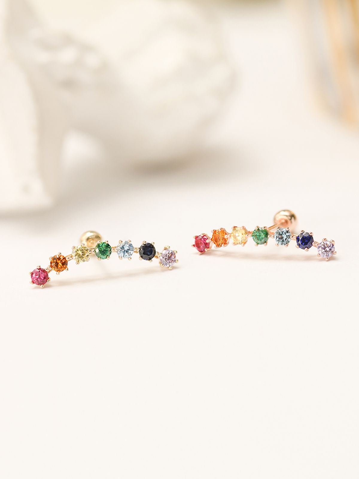 미니멀피어싱(MINIMALPIERCING) 14K 레인보우 큐빅 커브 피어싱 귀걸이