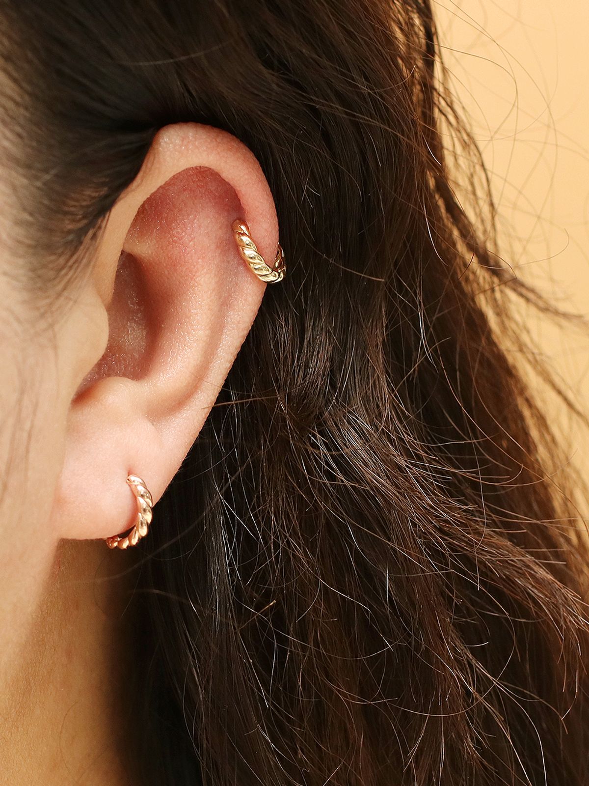 미니멀피어싱(MINIMALPIERCING) 14K 18K 꽈배기 꼬임 컷팅 링 피어싱 귀걸이
