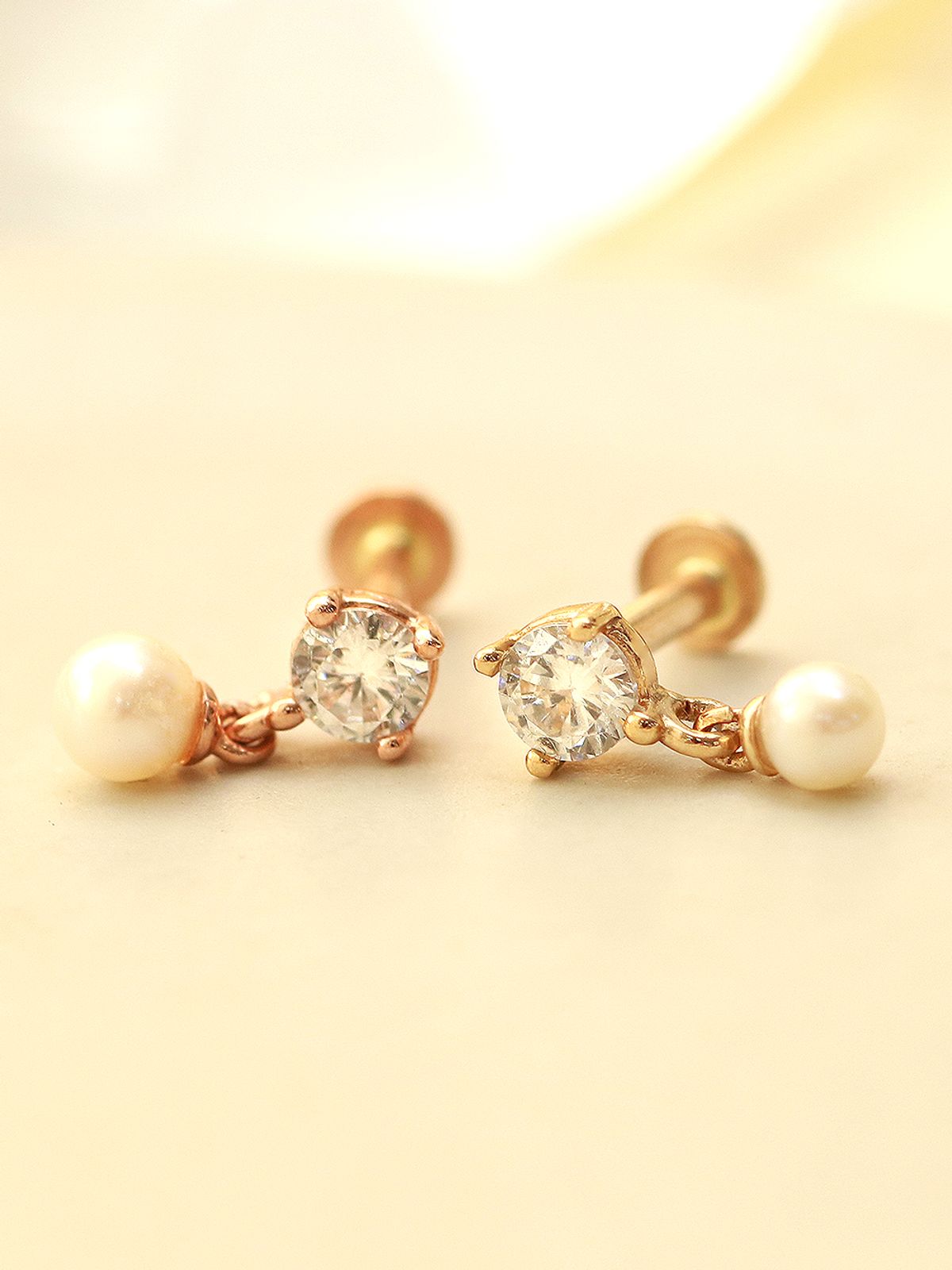 미니멀피어싱(MINIMALPIERCING) 14K 인터널 큐빅 드롭 담수 진주 피어싱