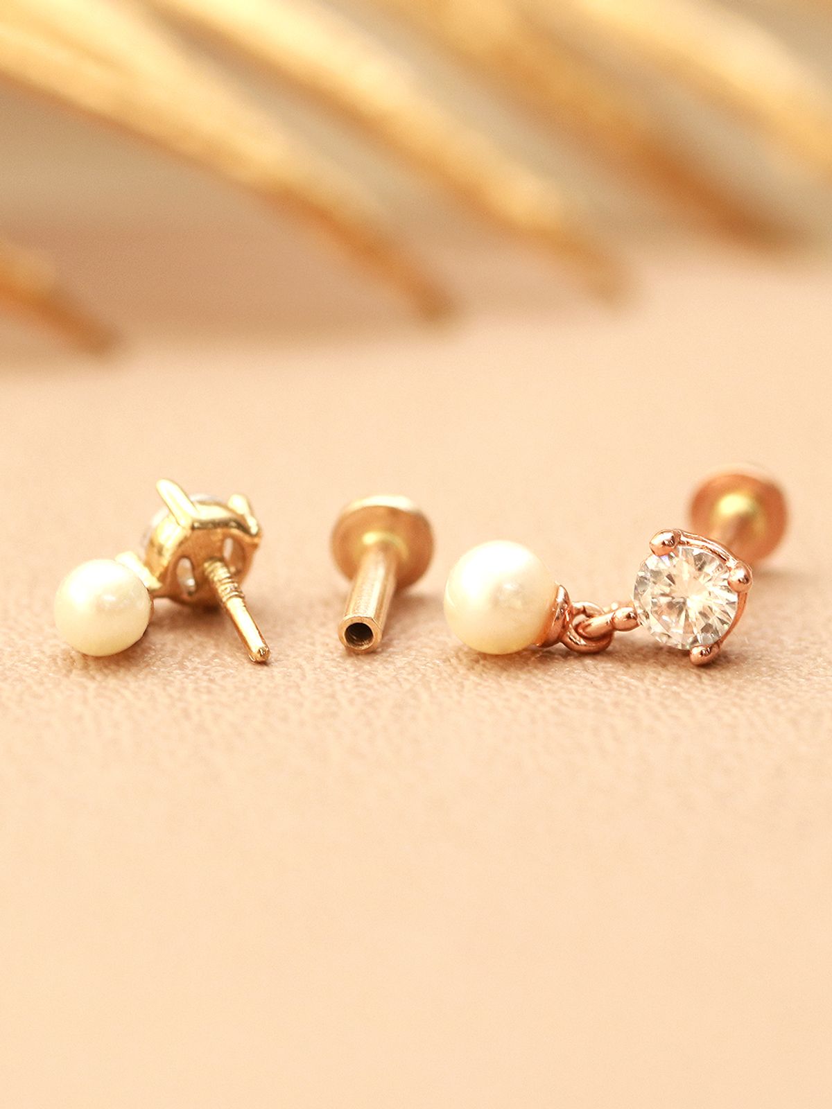 미니멀피어싱(MINIMALPIERCING) 14K 인터널 큐빅 드롭 담수 진주 피어싱