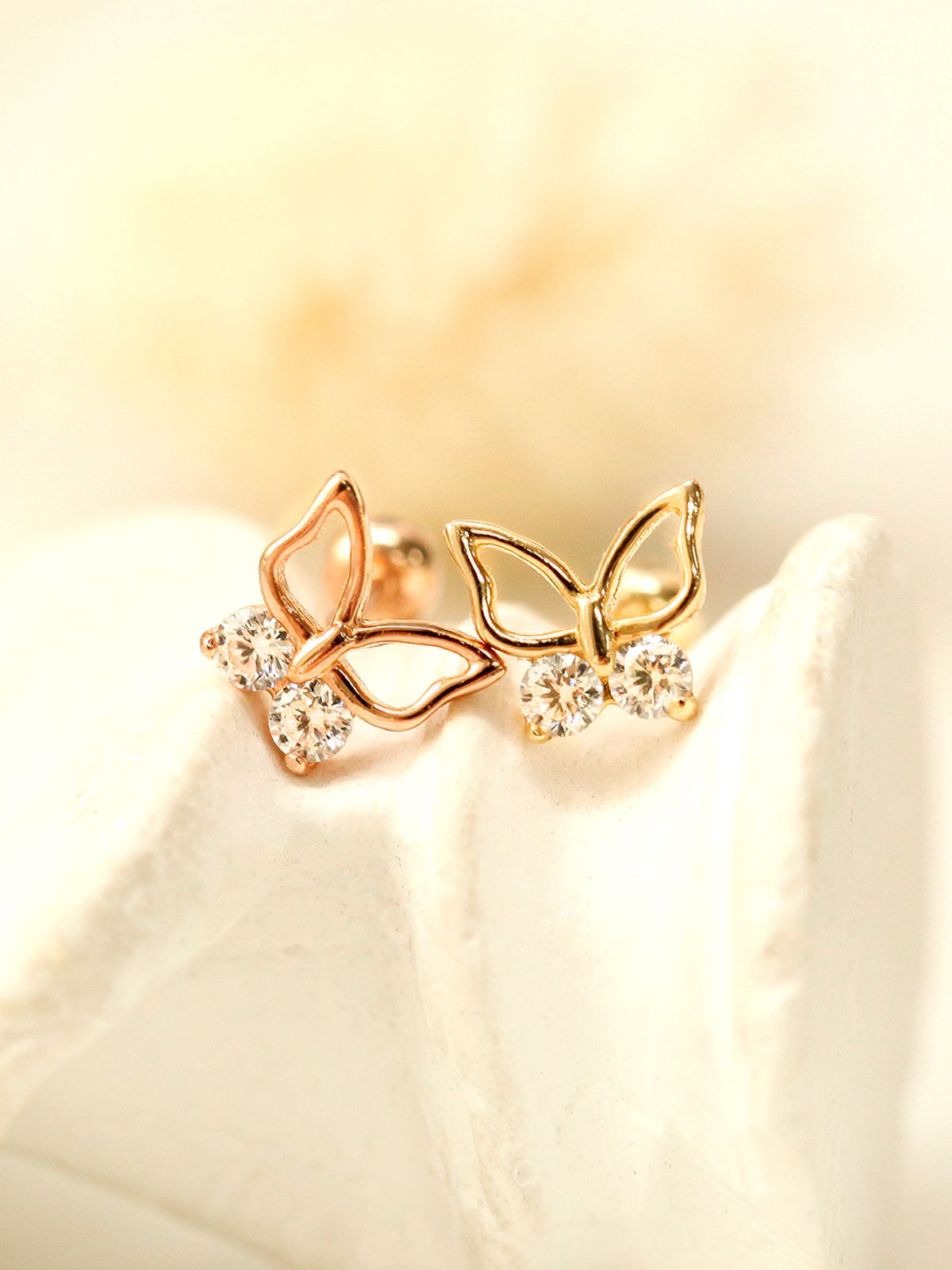 미니멀피어싱(MINIMALPIERCING) 14K 더블 큐빅 나비 피어싱 귀걸이
