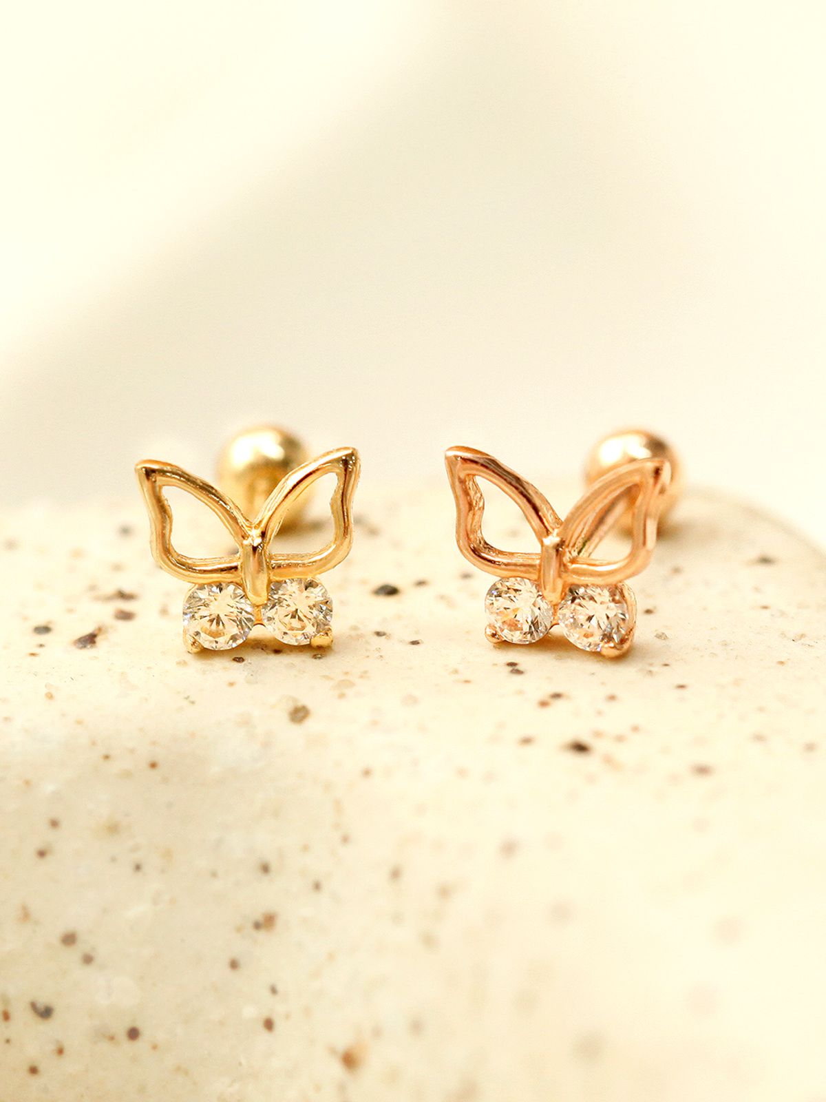 미니멀피어싱(MINIMALPIERCING) 14K 더블 큐빅 나비 피어싱 귀걸이