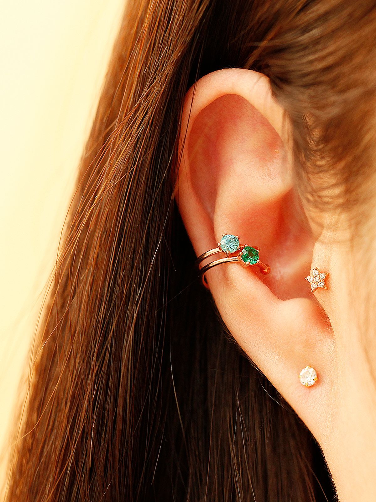미니멀피어싱(MINIMALPIERCING) 14K 슬림 민자 컬러 큐빅 이너컨츠 이어커프 귀찌