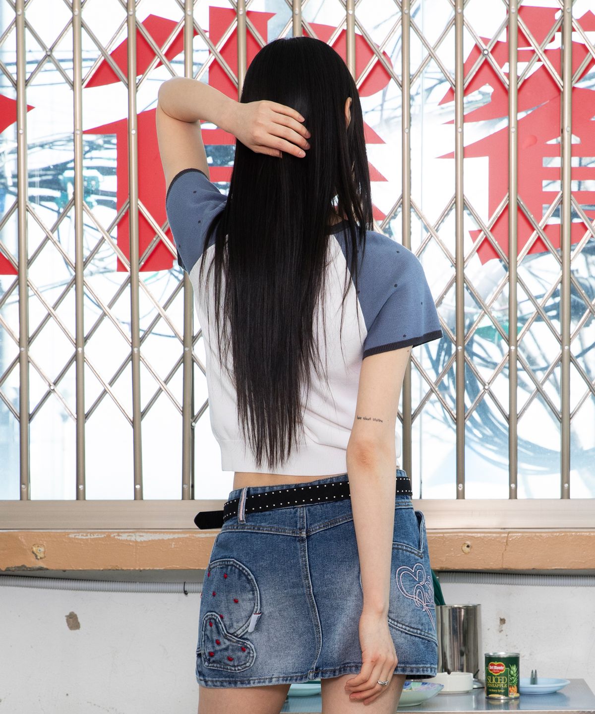 루나키후(RuNaKi'Hu') WXK019 도트 래글런 배색 반팔 니트 (WHITE)