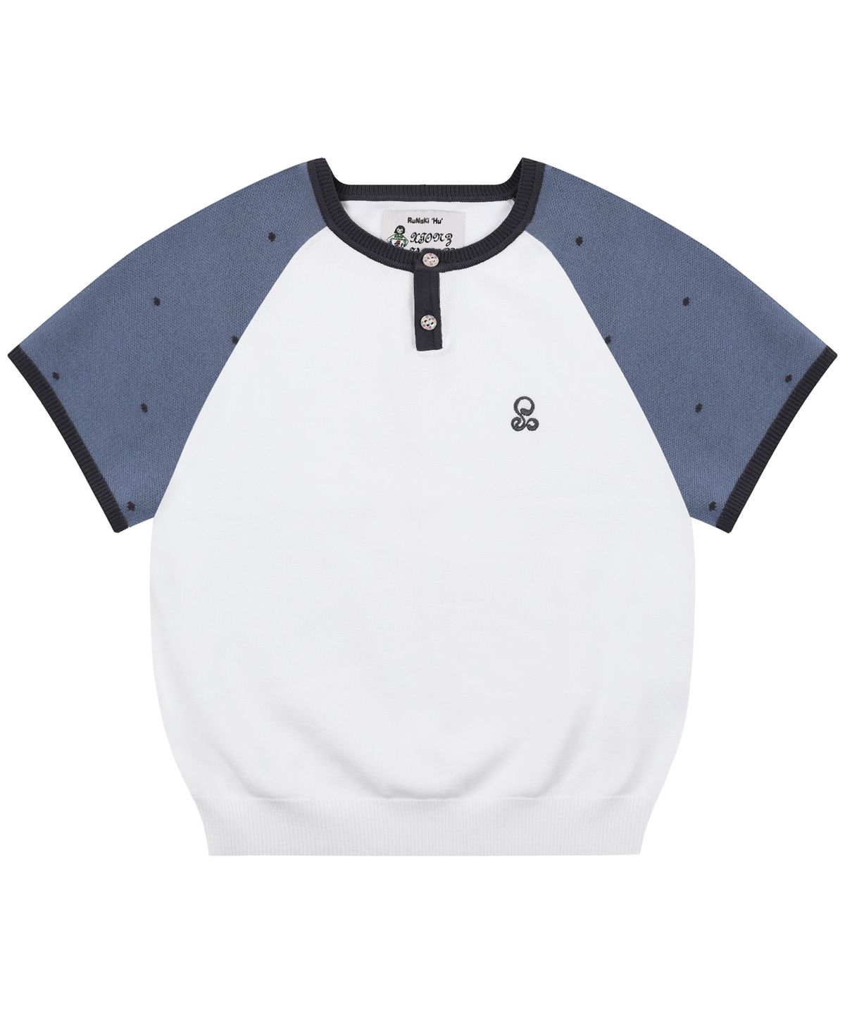 루나키후(RuNaKi'Hu') WXK019 도트 래글런 배색 반팔 니트 (WHITE)