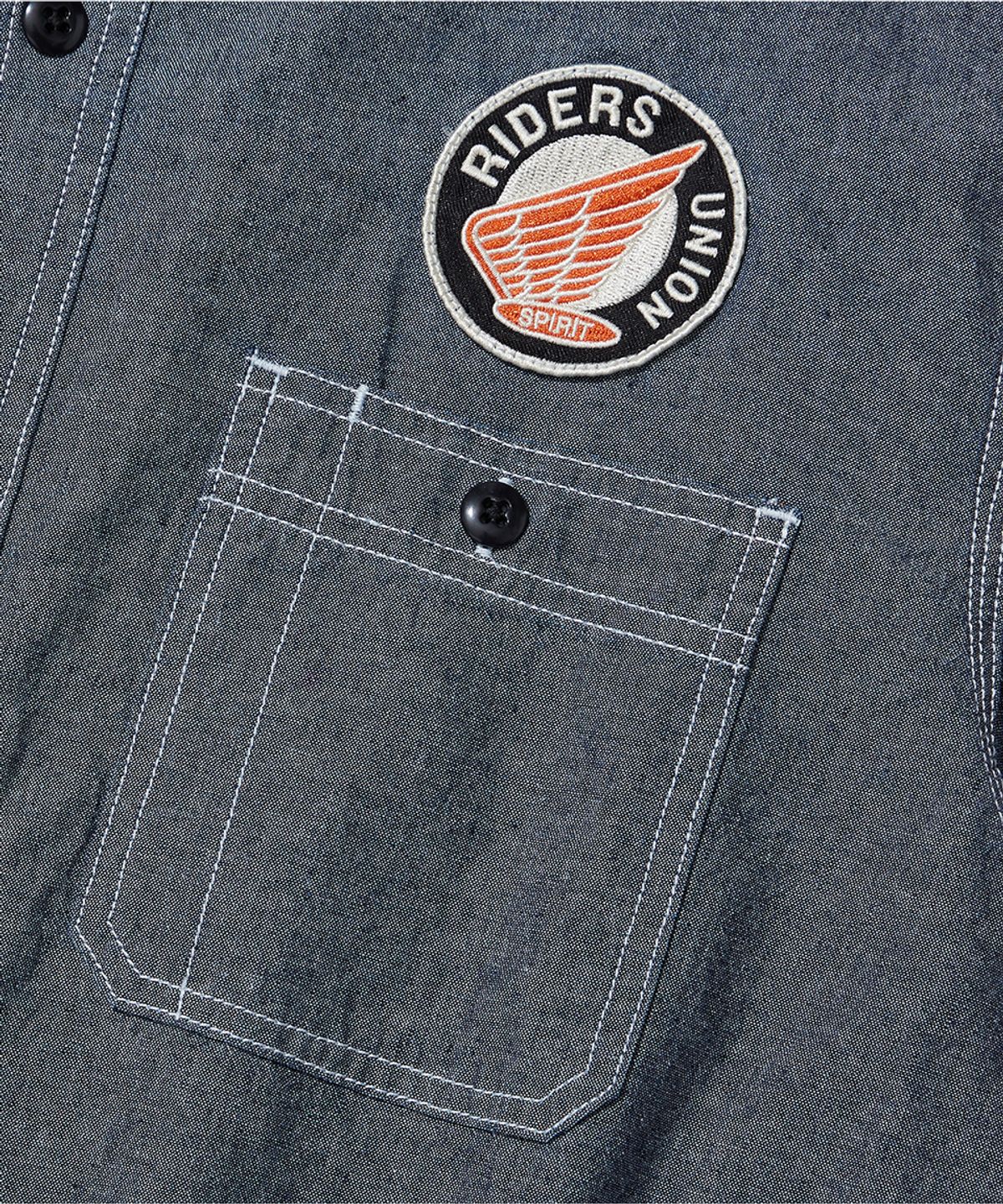 아웃스탠딩(OUTSTANDING) WAPPEN CHAMBRAY WORK HALF SHIRT_D.BLUE