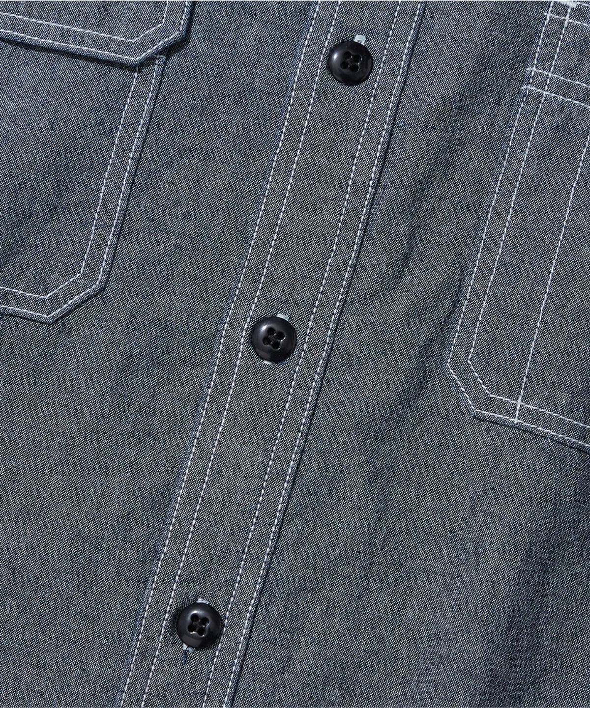 아웃스탠딩(OUTSTANDING) WAPPEN CHAMBRAY WORK HALF SHIRT_D.BLUE