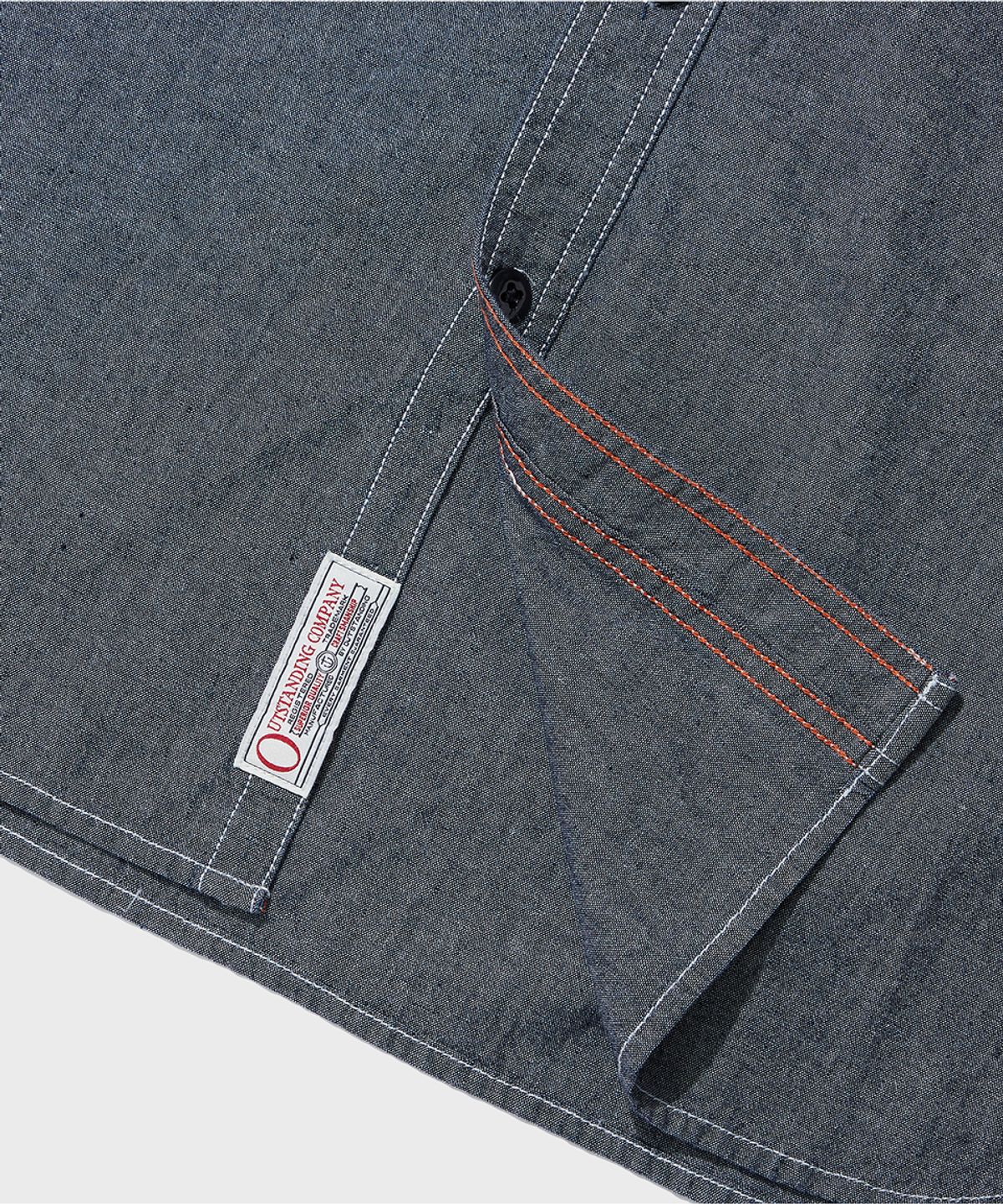 아웃스탠딩(OUTSTANDING) WAPPEN CHAMBRAY WORK HALF SHIRT_D.BLUE