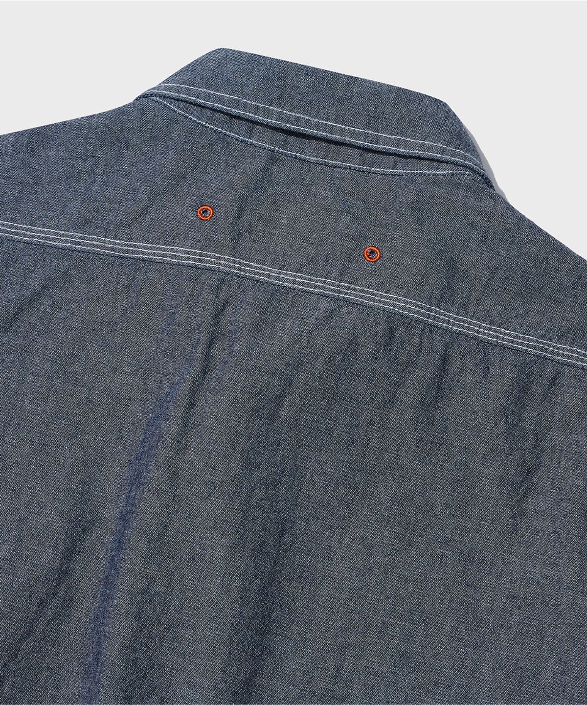 아웃스탠딩(OUTSTANDING) WAPPEN CHAMBRAY WORK HALF SHIRT_D.BLUE