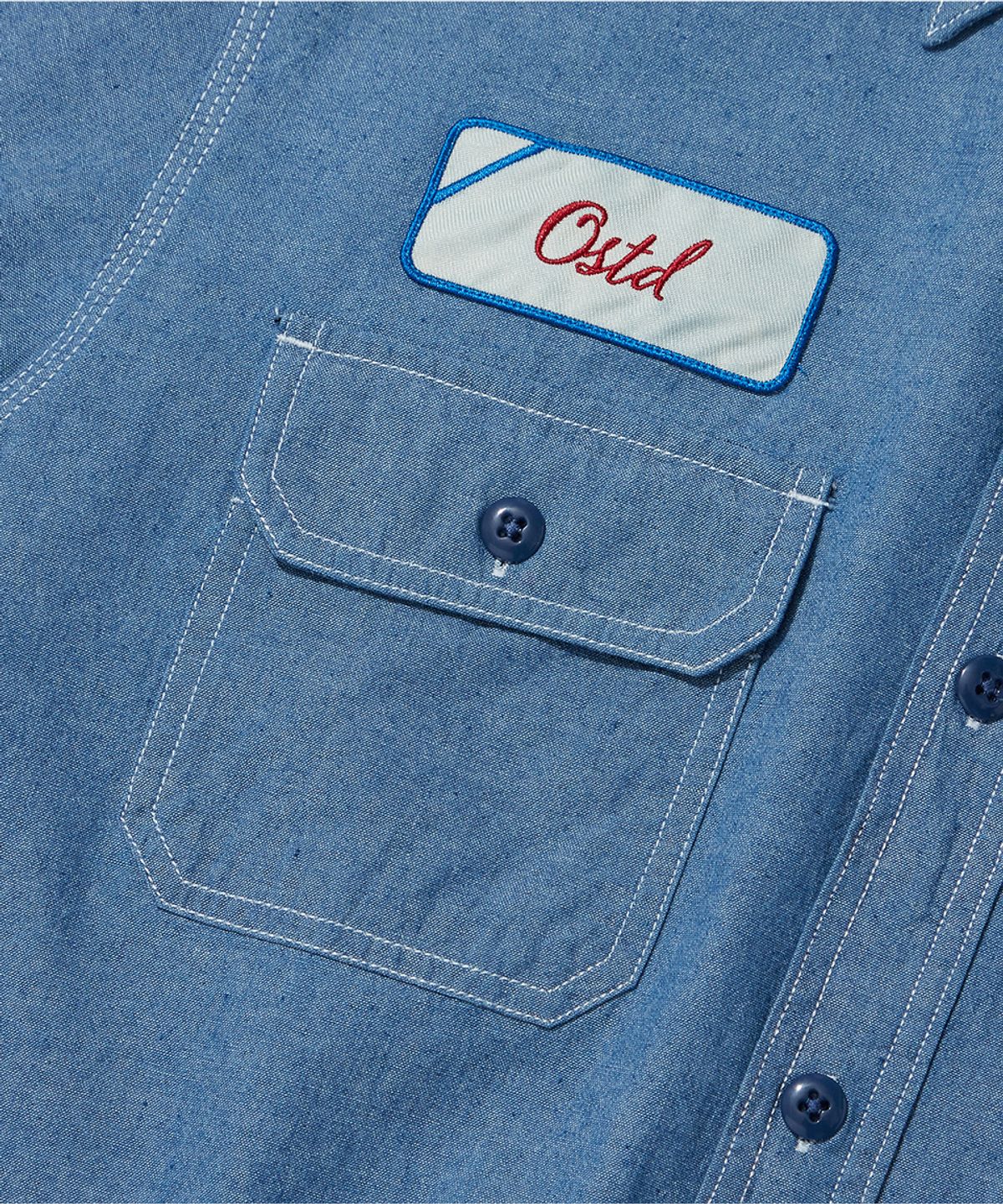 아웃스탠딩(OUTSTANDING) WAPPEN CHAMBRAY WORK HALF SHIRT_L.BLUE