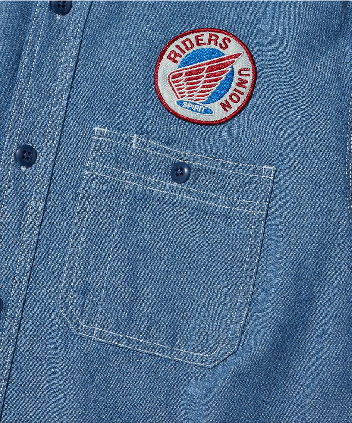 아웃스탠딩(OUTSTANDING) WAPPEN CHAMBRAY WORK HALF SHIRT_L.BLUE