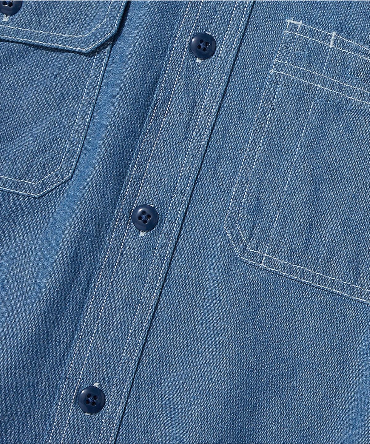 아웃스탠딩(OUTSTANDING) WAPPEN CHAMBRAY WORK HALF SHIRT_L.BLUE