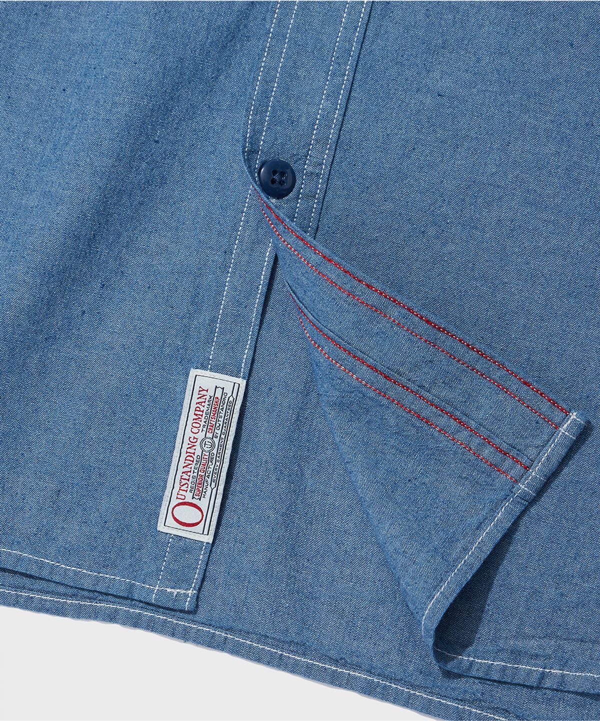 아웃스탠딩(OUTSTANDING) WAPPEN CHAMBRAY WORK HALF SHIRT_L.BLUE