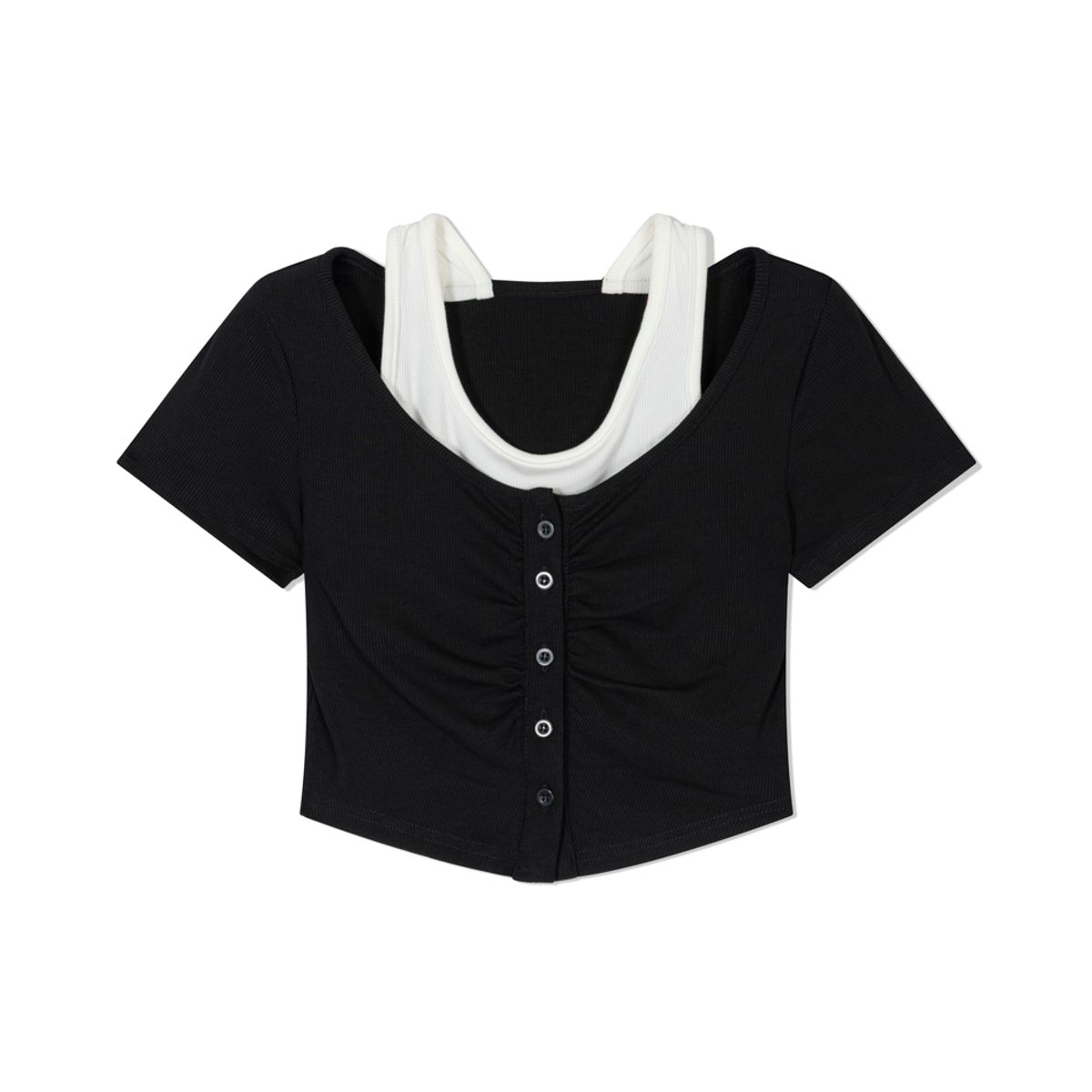 모아(MOAA) Twin Layer Scoop Tee (BLACK)