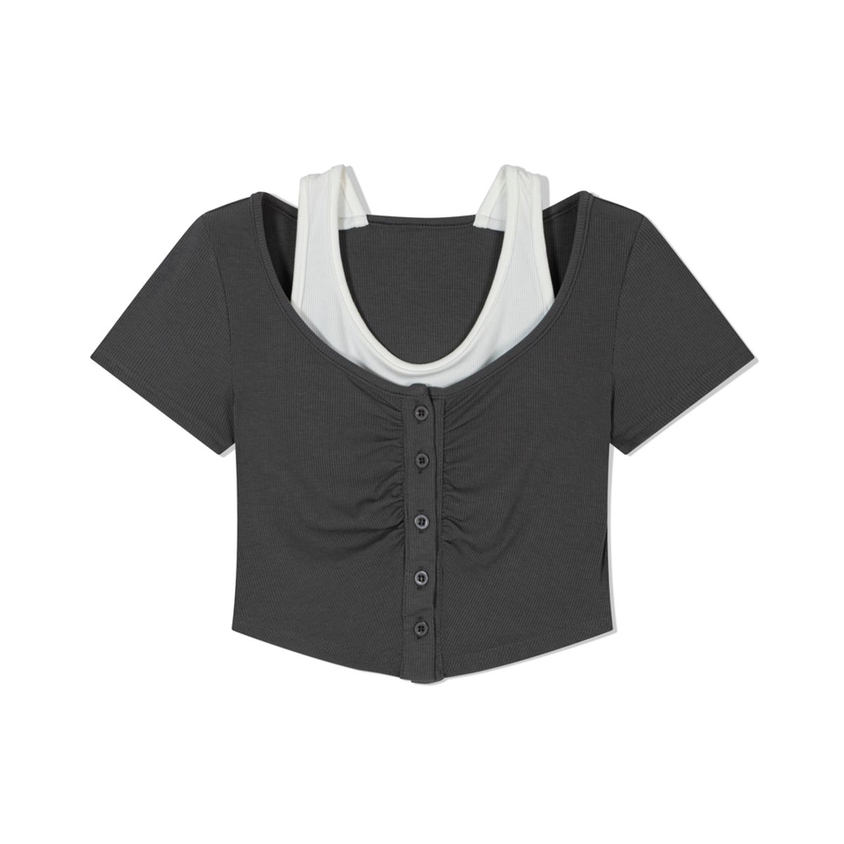 모아(MOAA) Twin Layer Scoop Tee (GRAY)