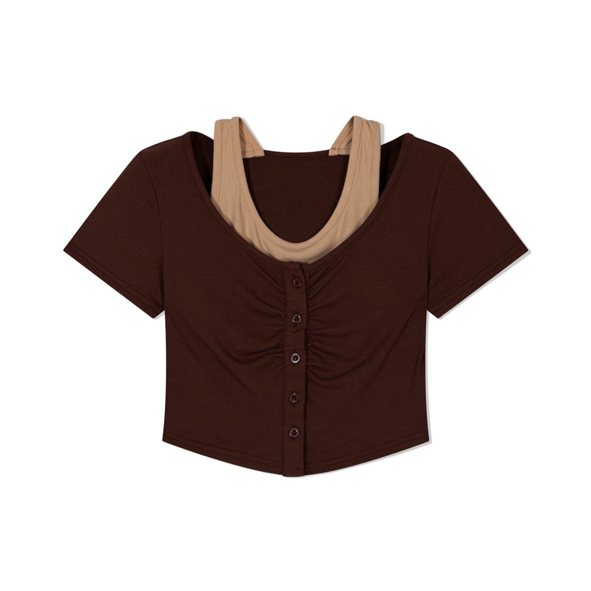 모아(MOAA) Twin Layer Scoop Tee (BROWN)