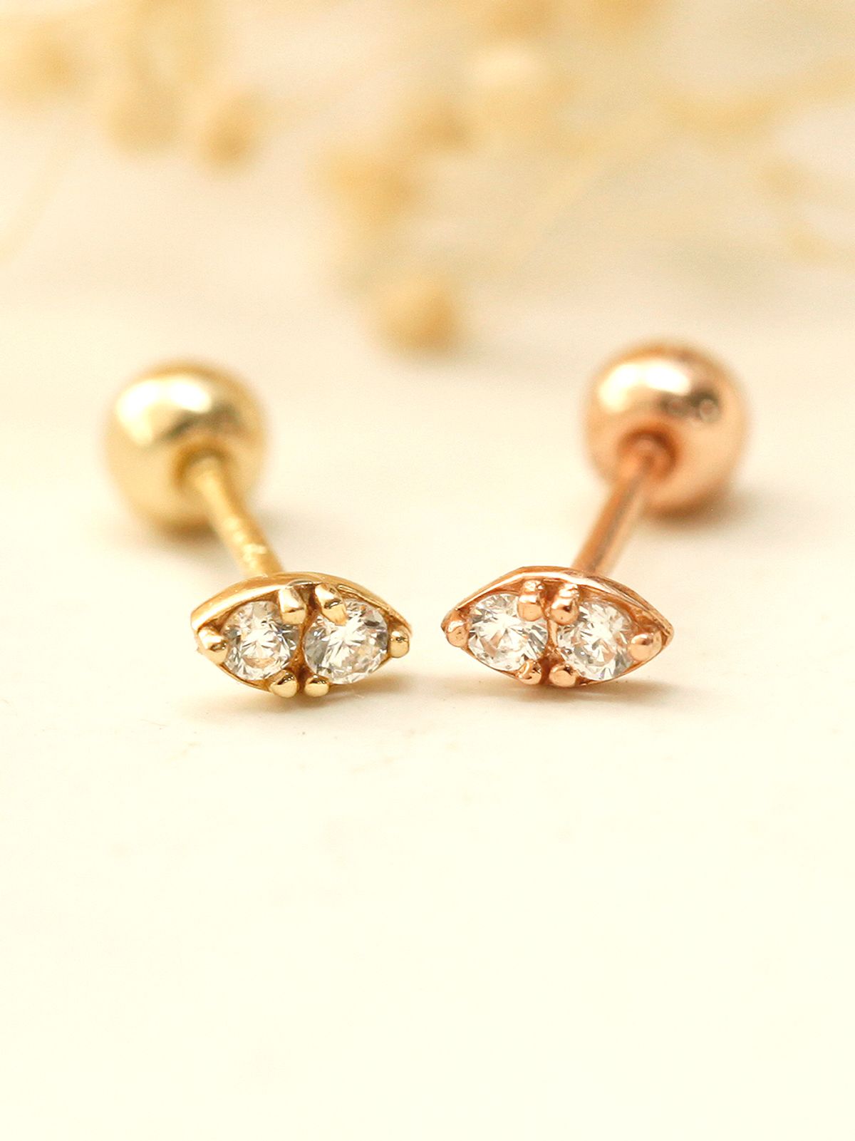 미니멀피어싱(MINIMALPIERCING) 14K 초미니 더블 큐빅 피어싱 귀걸이