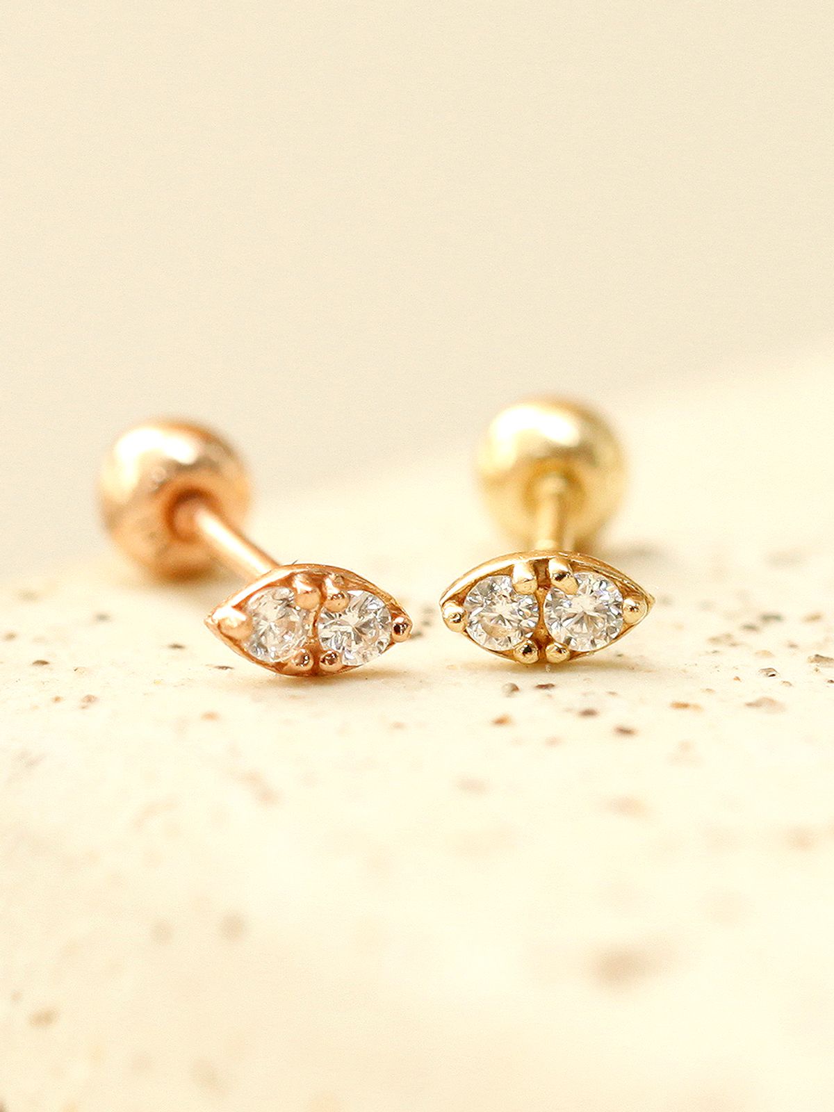 미니멀피어싱(MINIMALPIERCING) 14K 초미니 더블 큐빅 피어싱 귀걸이