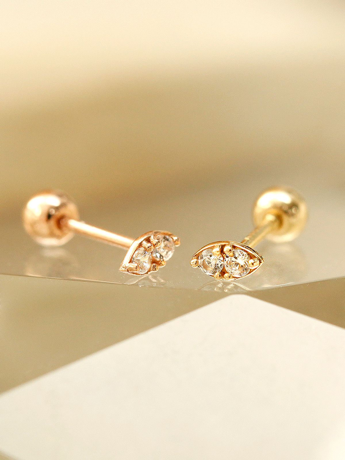 미니멀피어싱(MINIMALPIERCING) 14K 초미니 더블 큐빅 피어싱 귀걸이