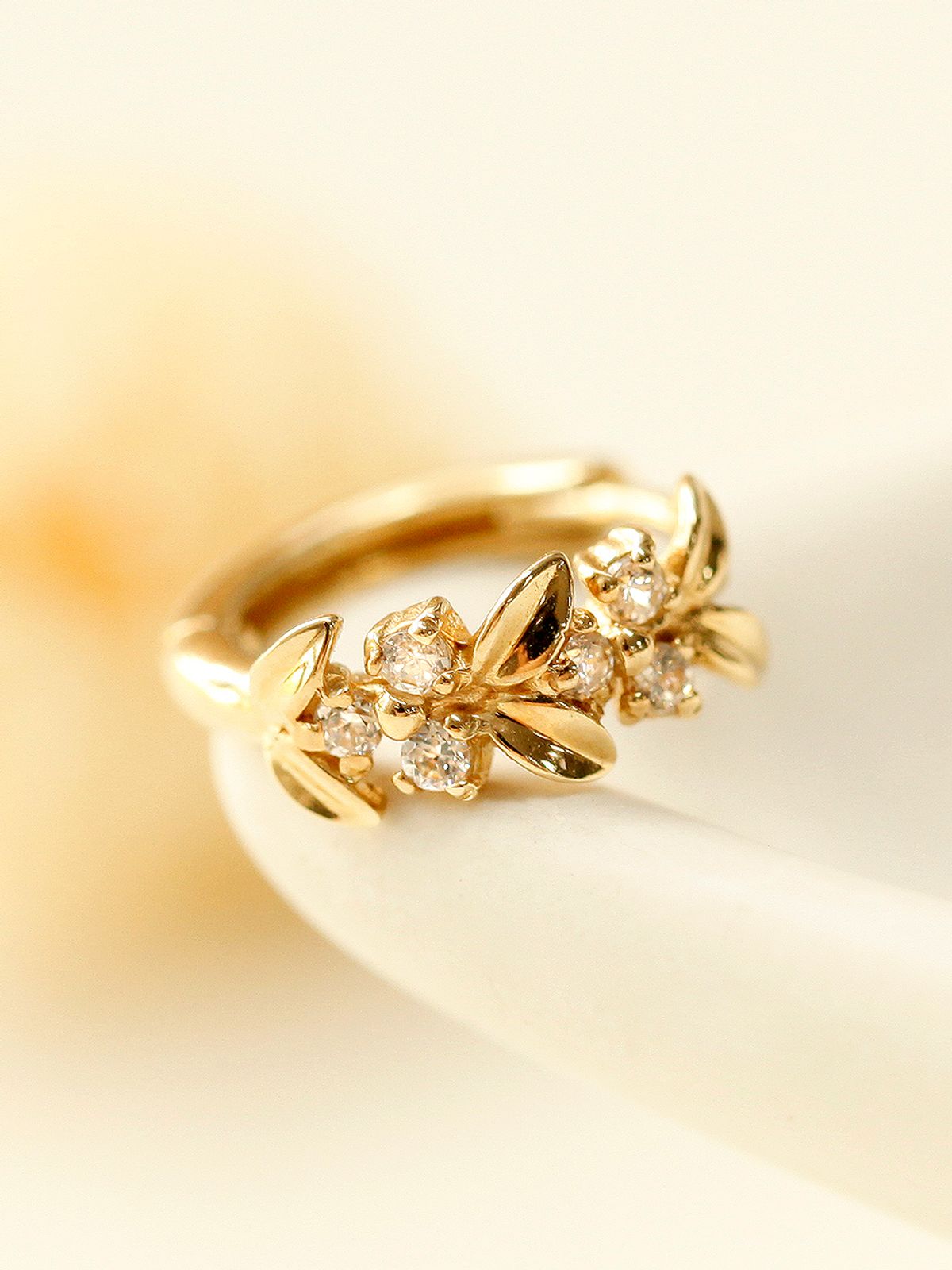 미니멀피어싱(MINIMALPIERCING) 14K 18K 리프 큐빅 원터치 링 피어싱 귀걸이