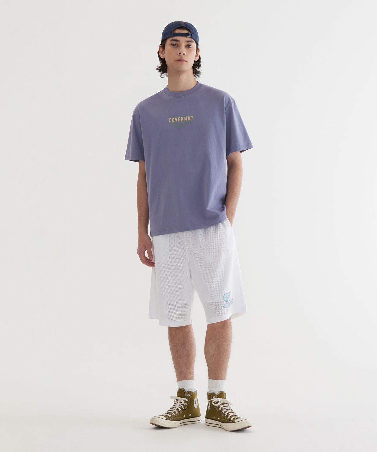 커버낫(COVERNAT) 스몰 타이포 그래픽 티셔츠 Purple
