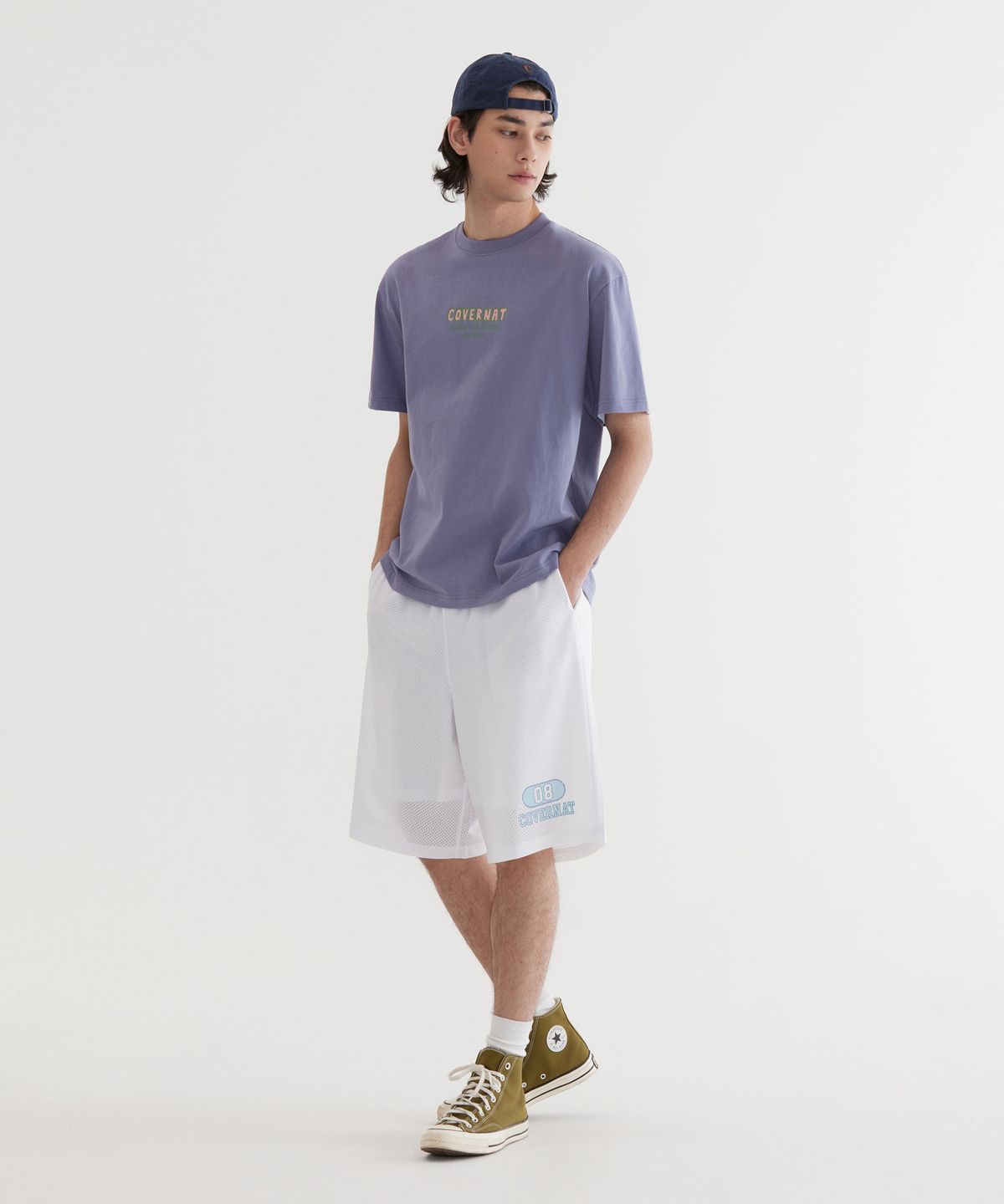 커버낫(COVERNAT) 스몰 타이포 그래픽 티셔츠 Purple