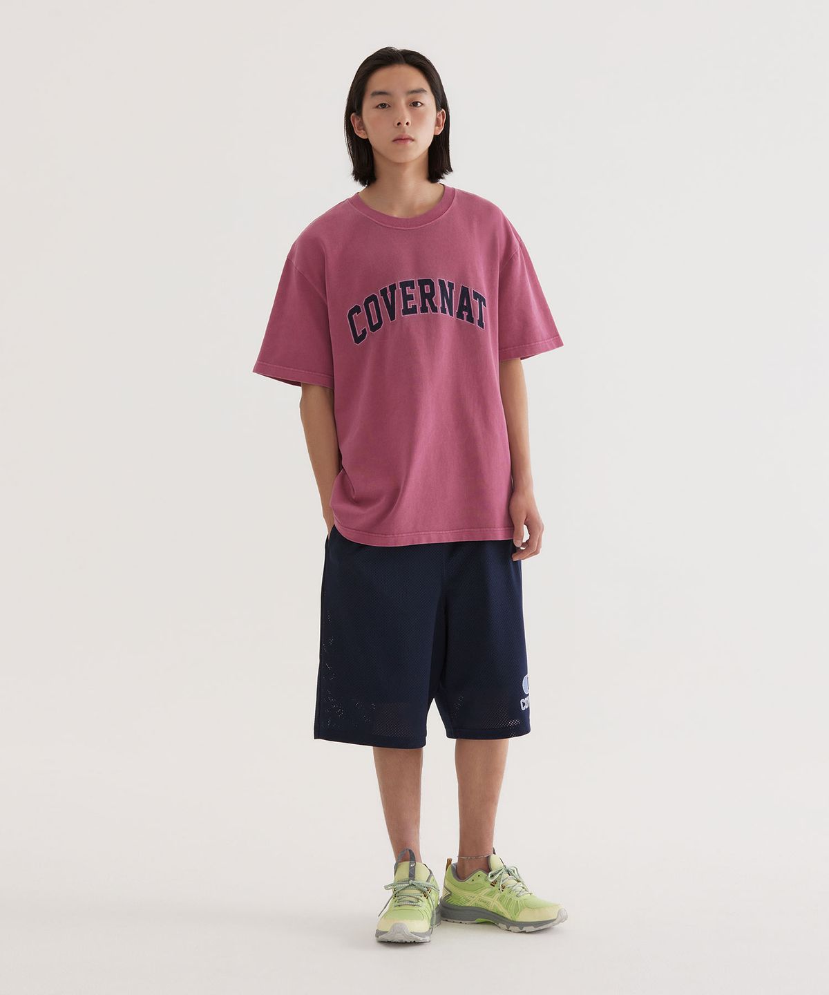 커버낫(COVERNAT) 아치 아플리케 다잉 티셔츠 Magenta