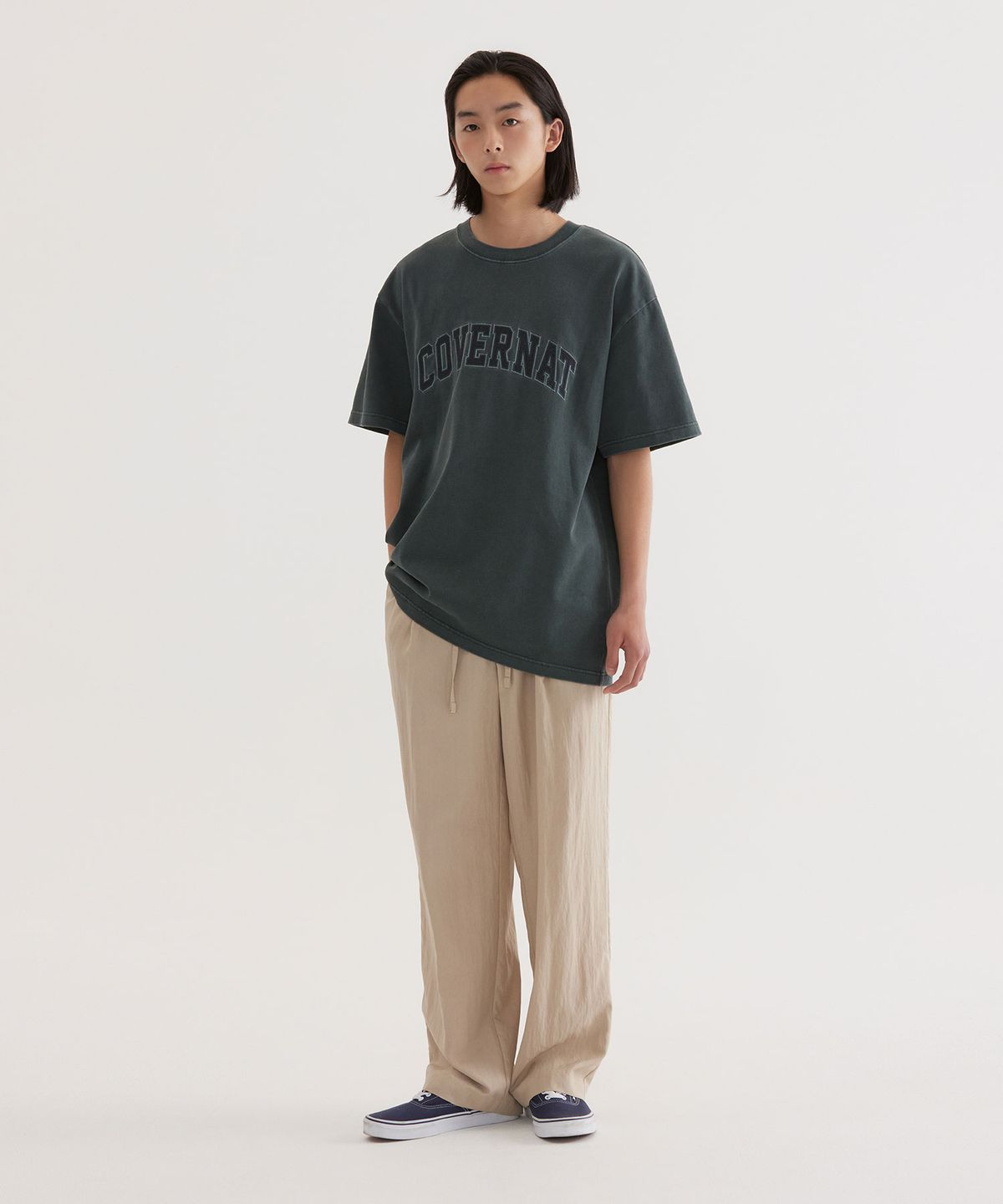 커버낫(COVERNAT) 아치 아플리케 다잉 티셔츠 Khaki