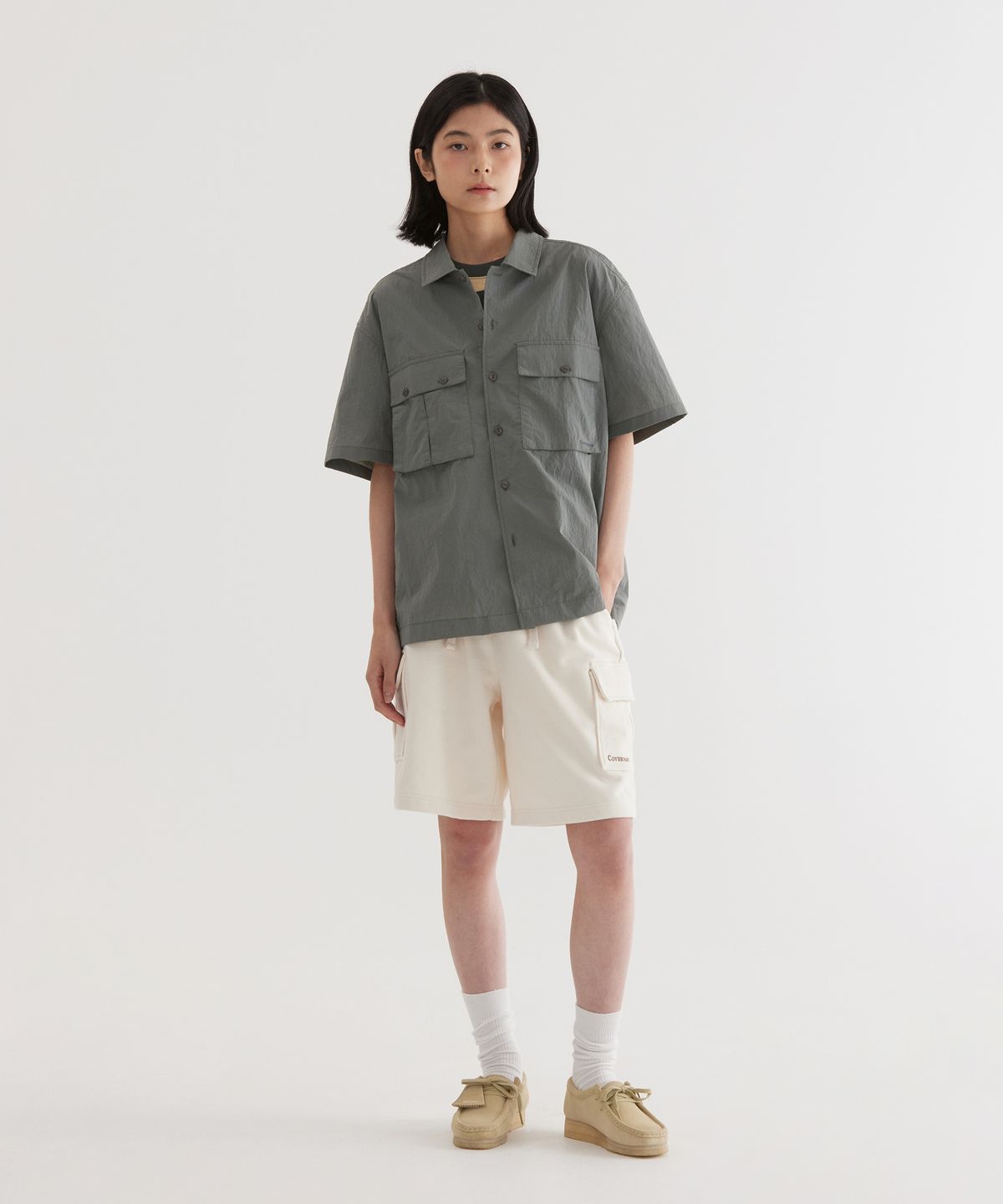 커버낫(COVERNAT) 나일론 퍼티그 하프 셔츠 Sage Gray