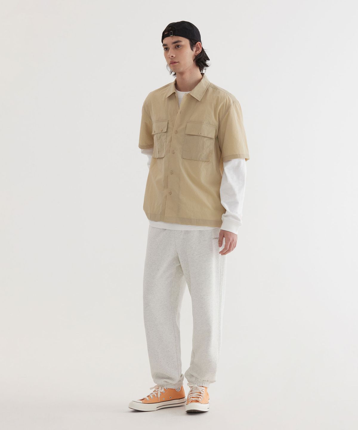 커버낫(COVERNAT) 나일론 퍼티그 하프 셔츠 Beige