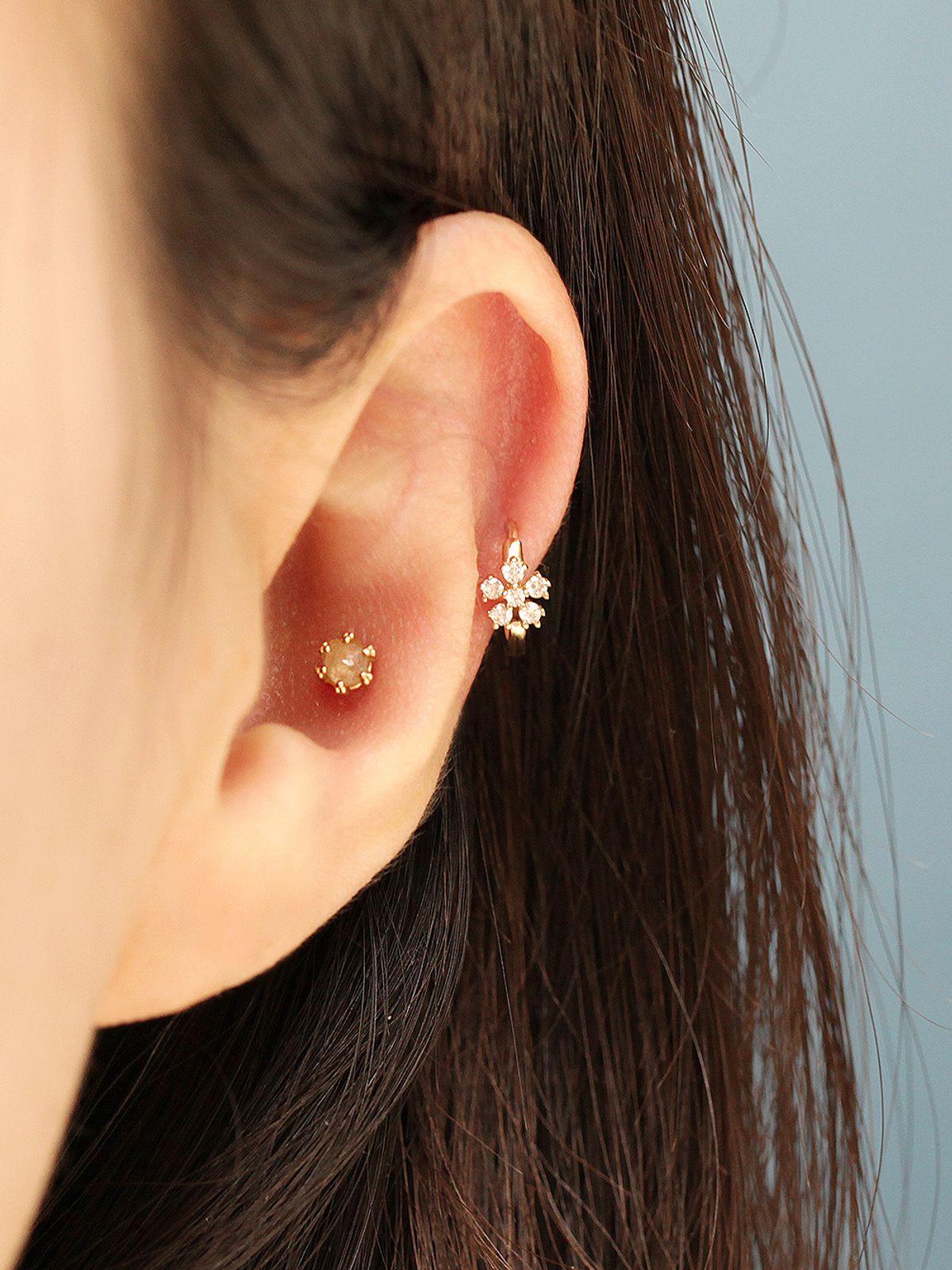 미니멀피어싱(MINIMALPIERCING) 14K 귓바퀴 트라거스 코스모스 큐빅 원터치 링피어싱 귀걸이