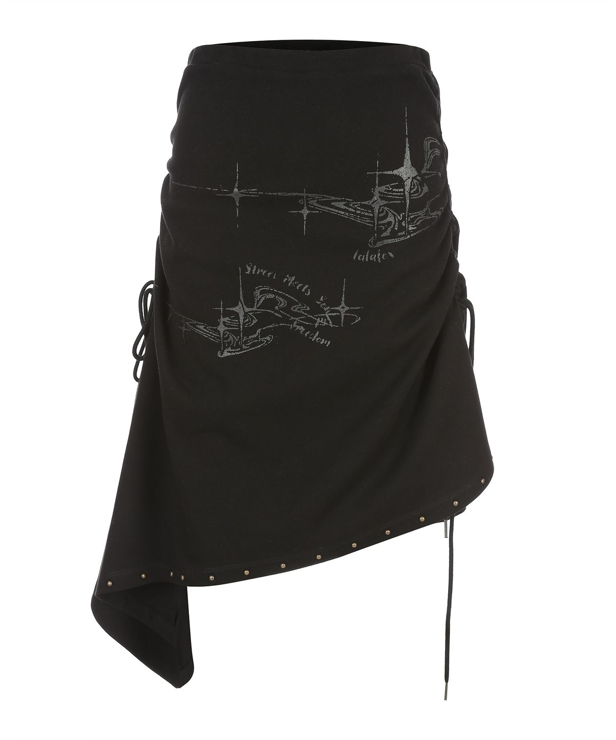 라라폭스(LALAFOX) UNBALANCE SHIRRING MIDI SKIRT 언밸런스 미디 스커트 BLACK BR2CS002