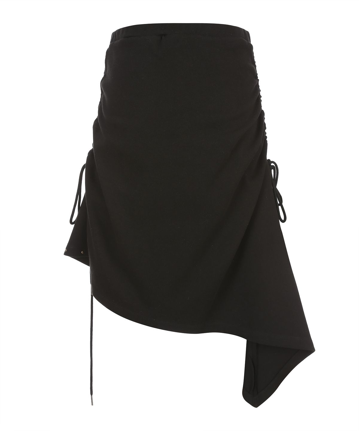 라라폭스(LALAFOX) UNBALANCE SHIRRING MIDI SKIRT 언밸런스 미디 스커트 BLACK BR2CS002