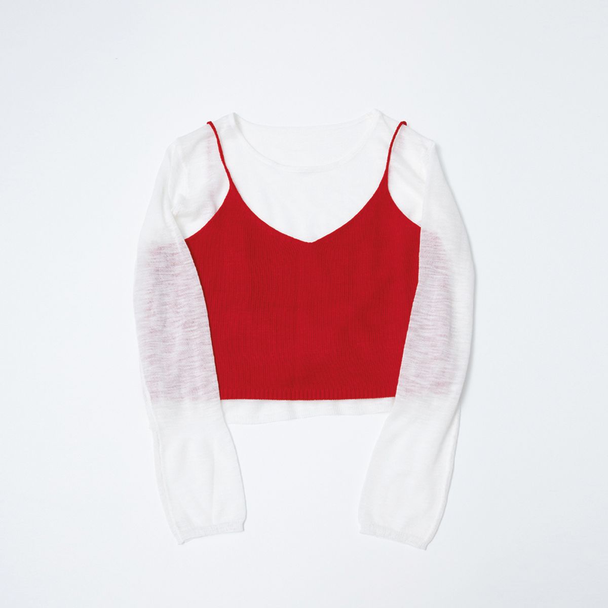 던드롭(DUNDROP) DD_Red sleeveless knit and blouse set