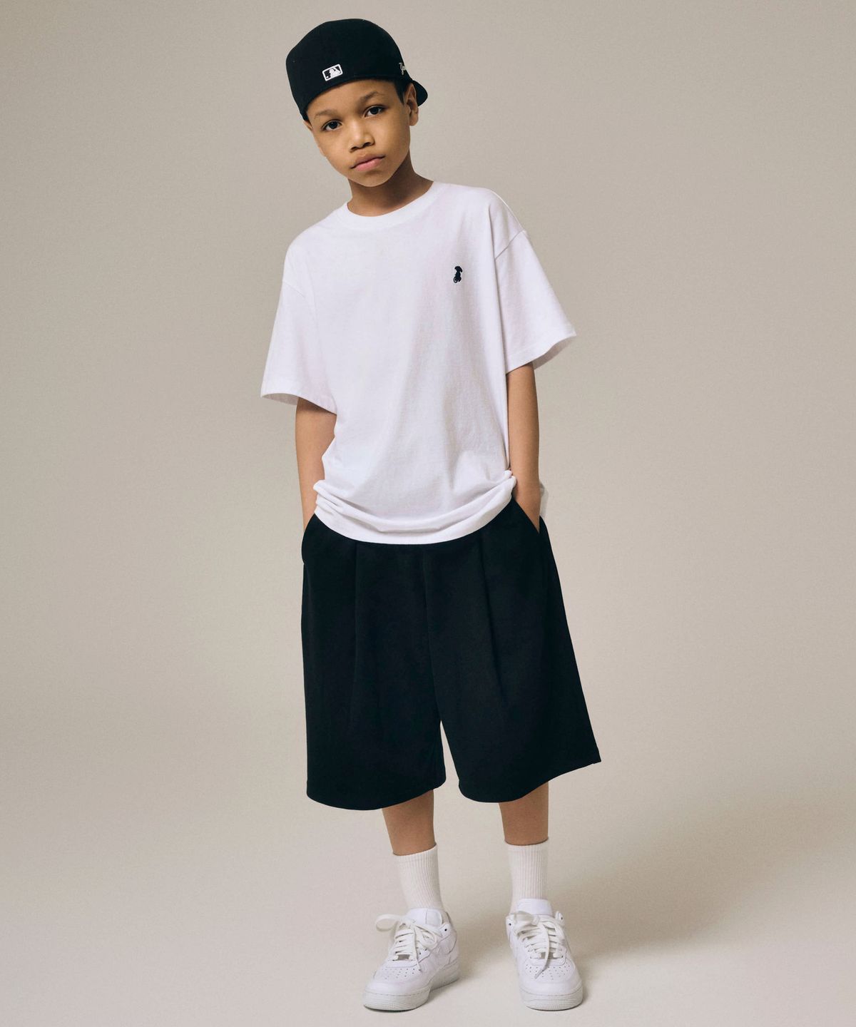 테이크이지 키즈(TAKEASY KIDS) 자이언트핏 원턱 메쉬 스웻 쇼츠 (블랙)