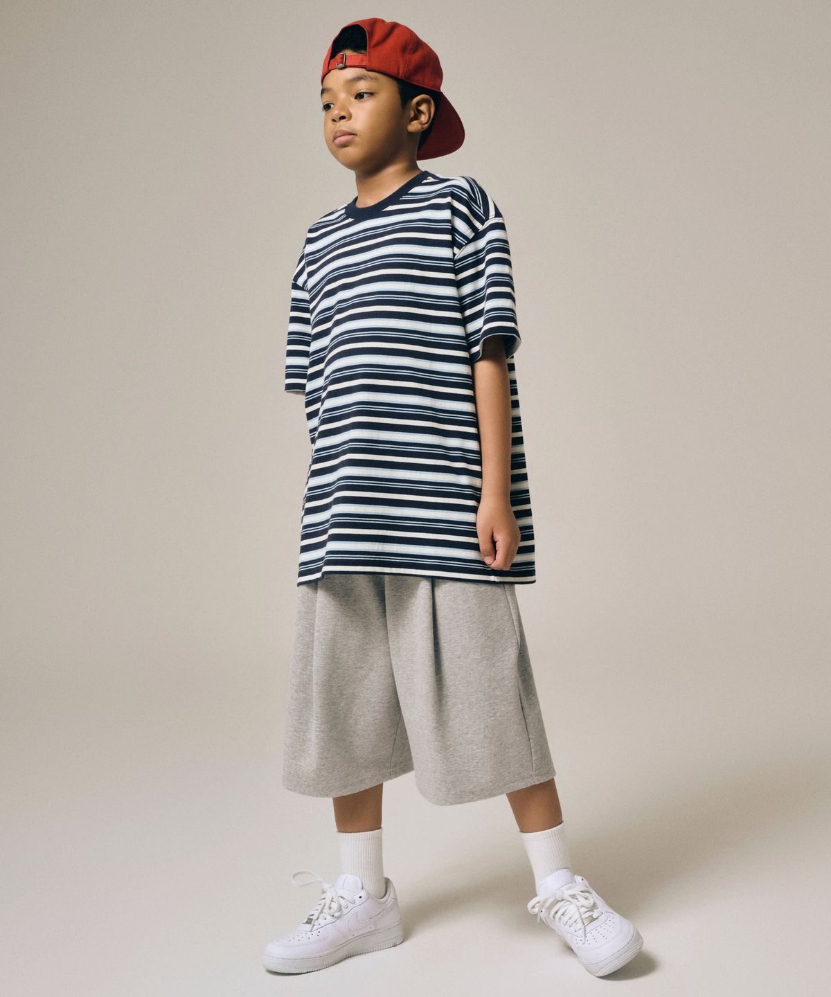 테이크이지 키즈(TAKEASY KIDS) 자이언트핏 원턱 메쉬 스웻 쇼츠 (멜란지그레이)