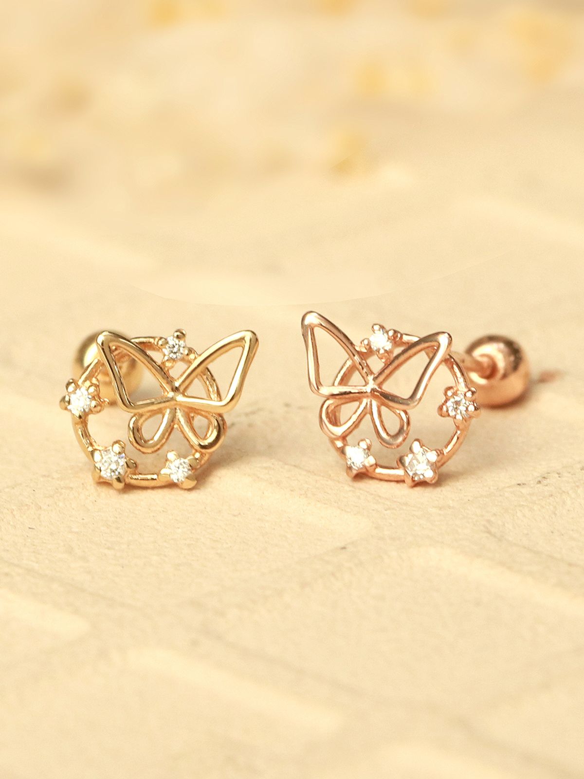 미니멀피어싱(MINIMALPIERCING) 14K 써클 큐빅 나비 피어싱 귀걸이
