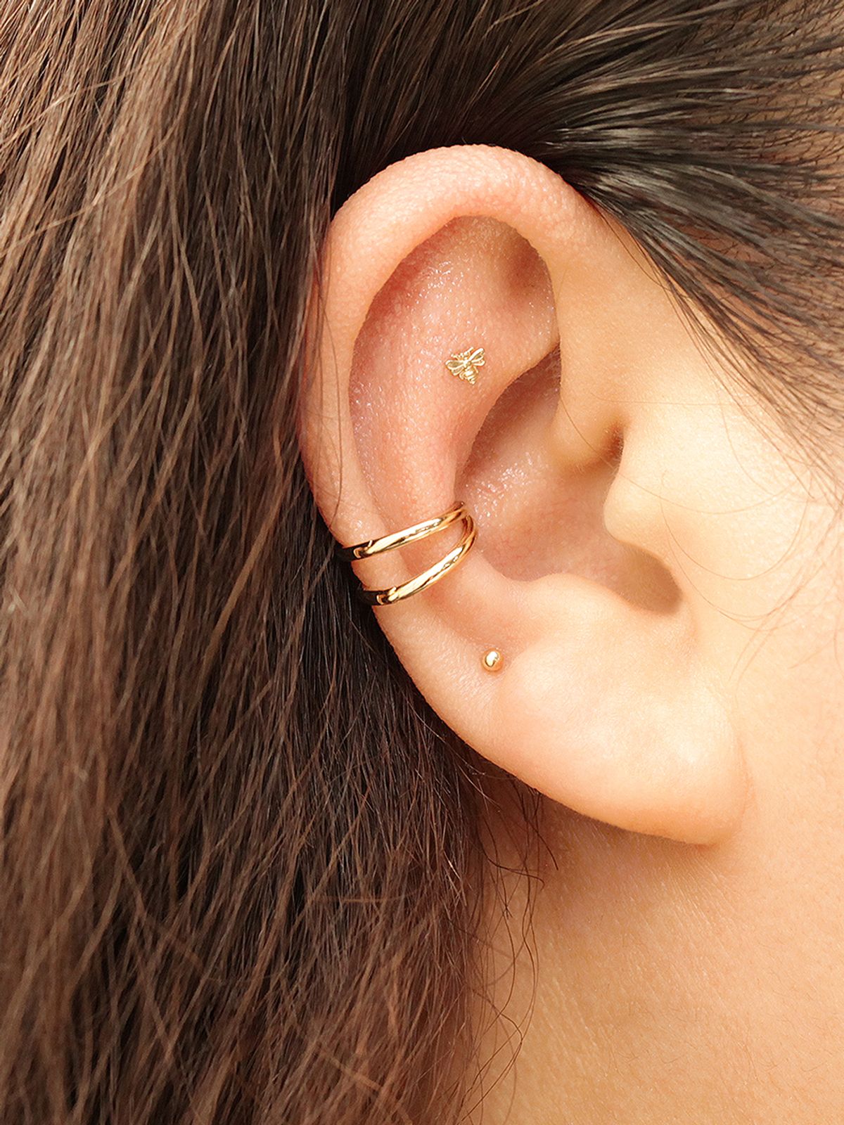 미니멀피어싱(MINIMALPIERCING) 14K 두줄 원터치 이너컨츠 링 피어싱 귀걸이