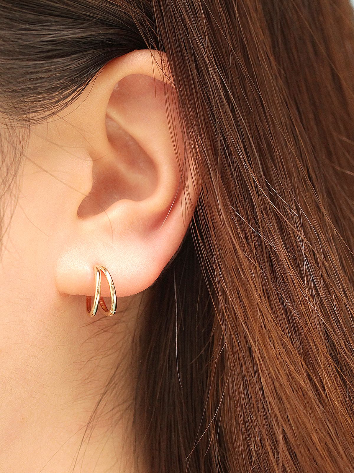 미니멀피어싱(MINIMALPIERCING) 14K 두줄 원터치 이너컨츠 링 피어싱 귀걸이